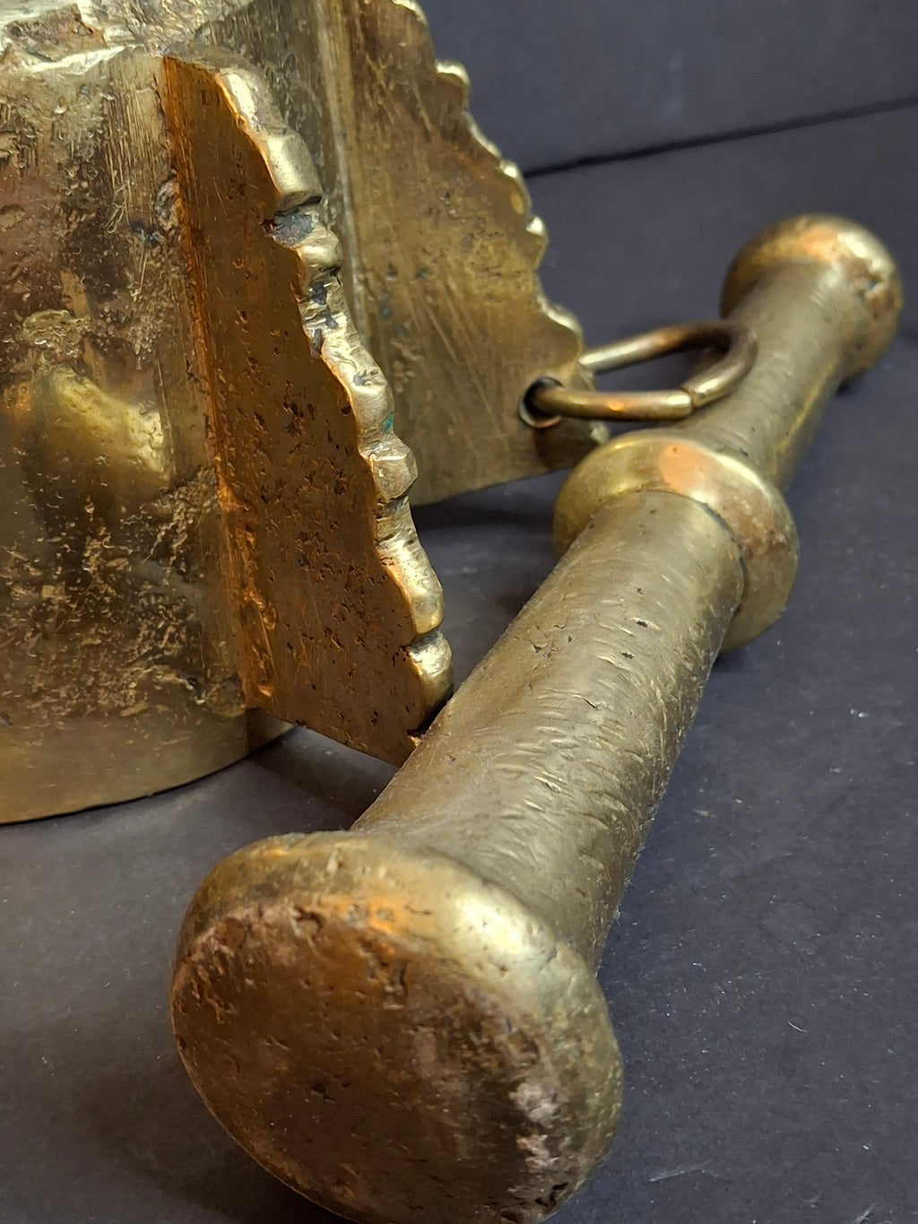 Museum Grade Antique 16th - 17th C. 18lb Bronze Mortar and Pestle Ribbed Fins Suspension Ring J Greenstein Provenance