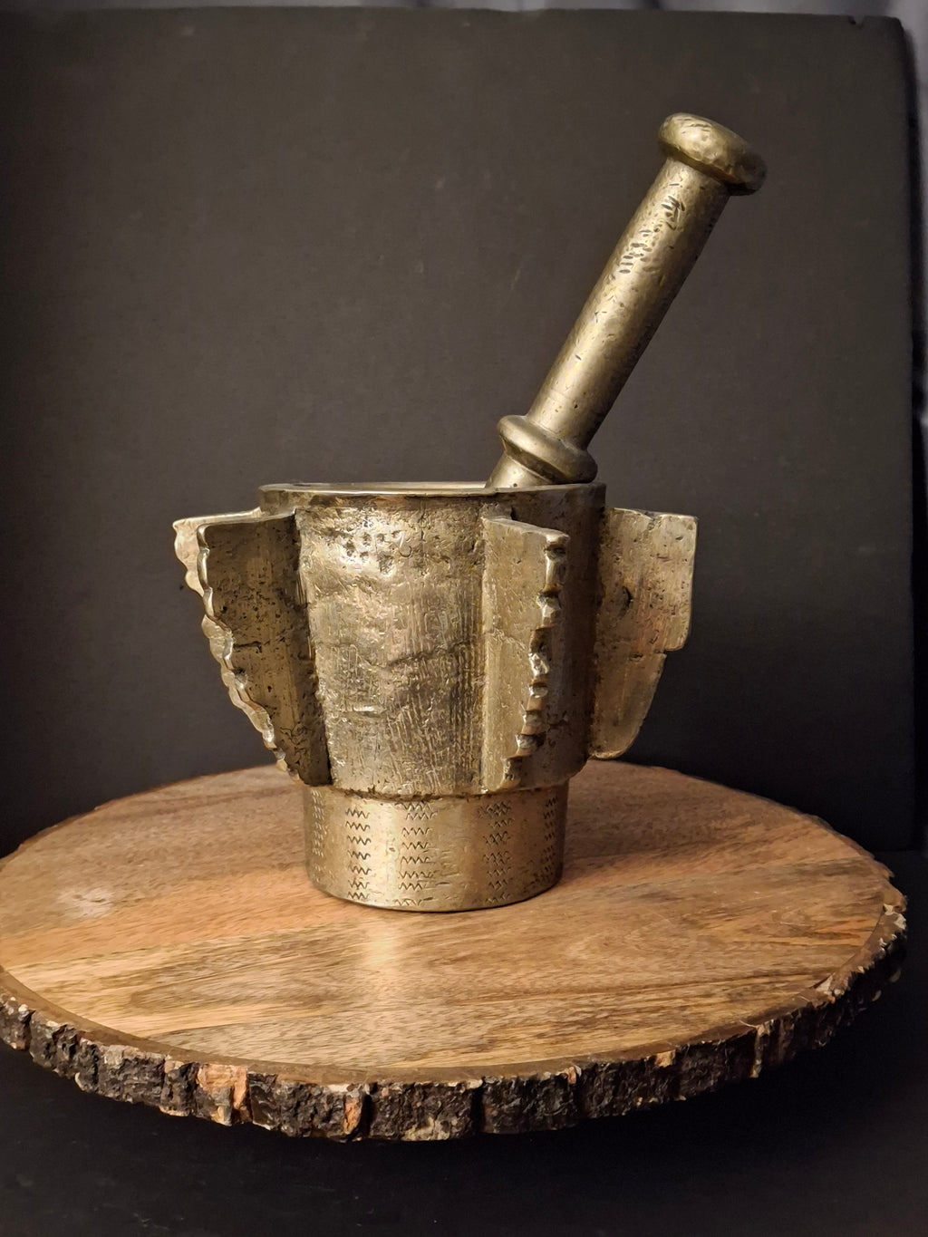 Museum Grade Antique 16th - 17th C. 18lb Bronze Mortar and Pestle Ribbed Fins Suspension Ring J Greenstein Provenance