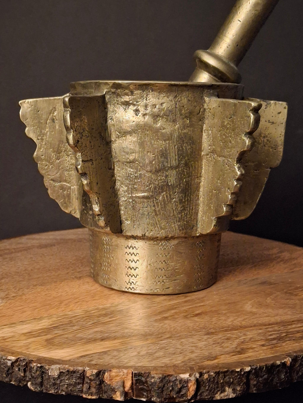 Museum Grade Antique 16th - 17th C. 18lb Bronze Mortar and Pestle Ribbed Fins Suspension Ring J Greenstein Provenance