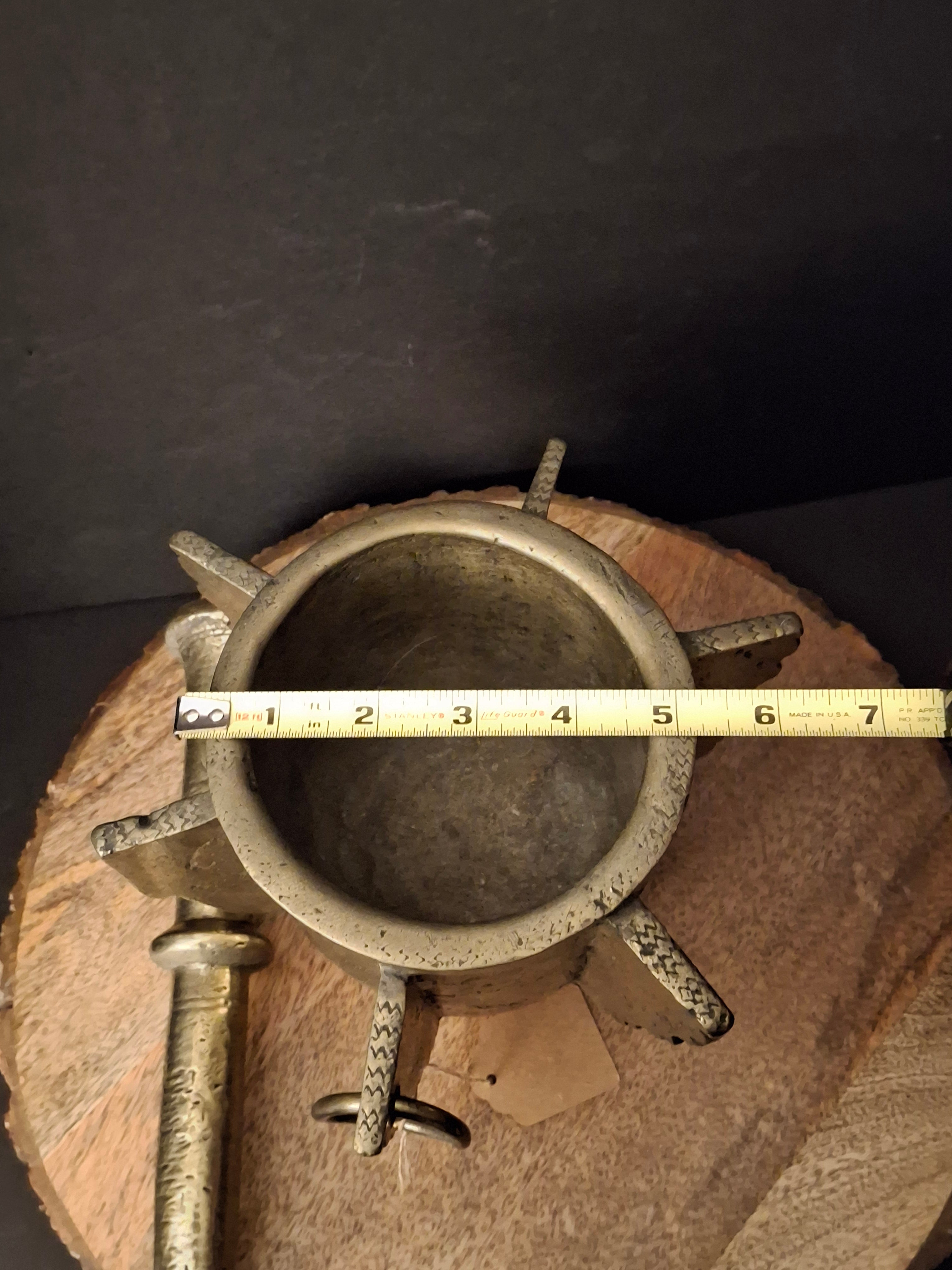Museum Grade Antique 16th - 17th C. 18lb Bronze Mortar and Pestle Ribbed Fins Suspension Ring J Greenstein Provenance