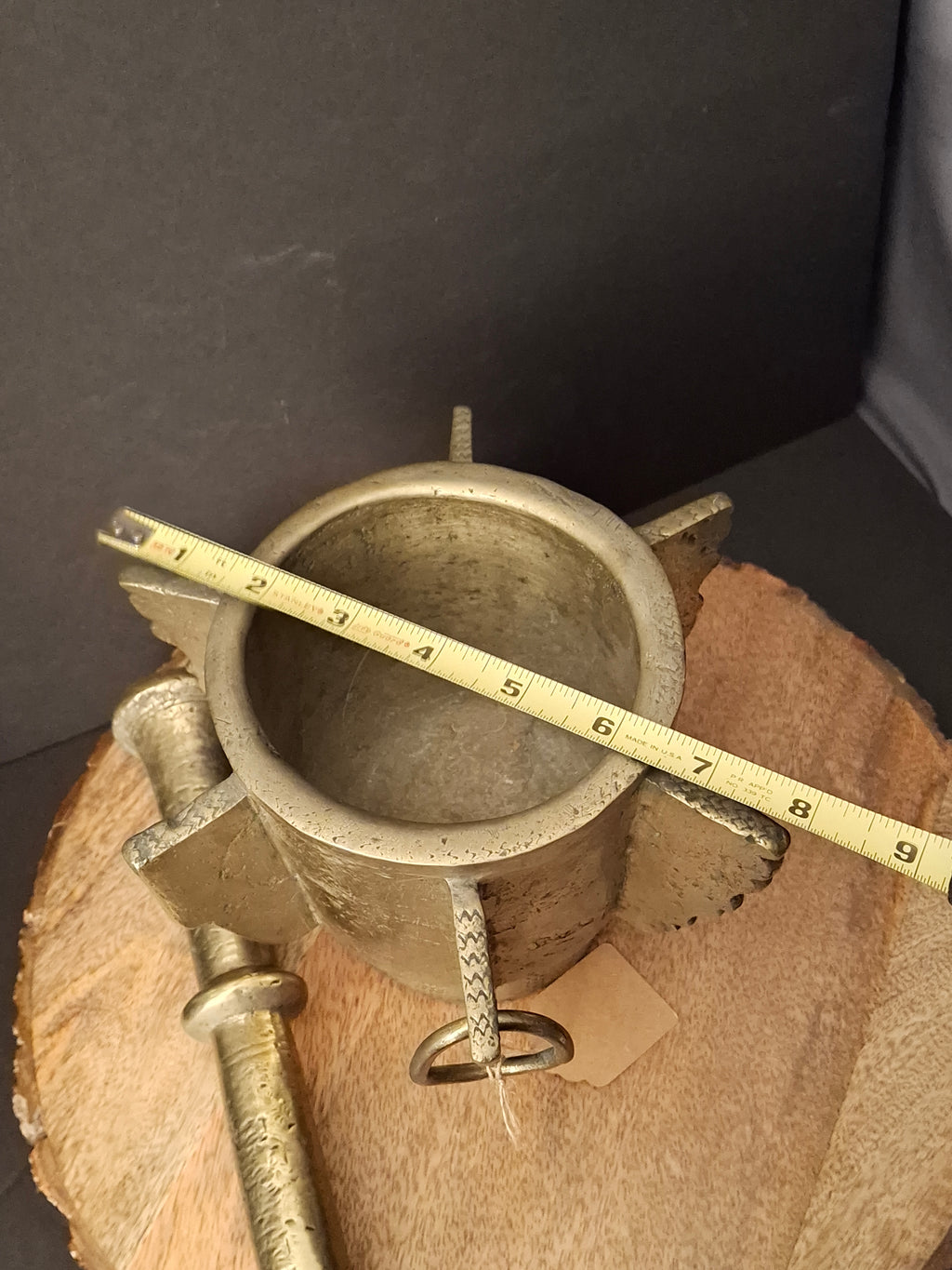 Museum Grade Antique 16th - 17th C. 18lb Bronze Mortar and Pestle Ribbed Fins Suspension Ring J Greenstein Provenance