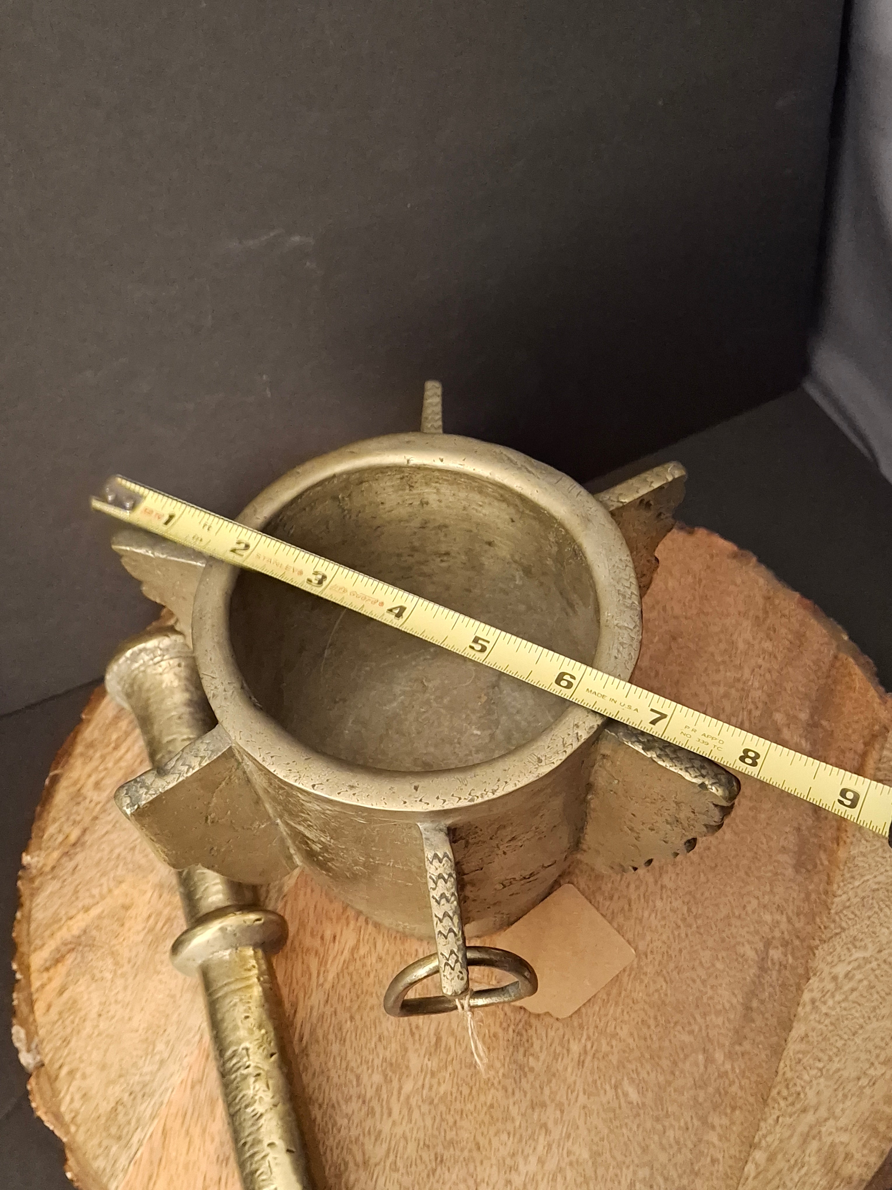 Museum Grade Antique 16th - 17th C. 18lb Bronze Mortar and Pestle Ribbed Fins Suspension Ring J Greenstein Provenance