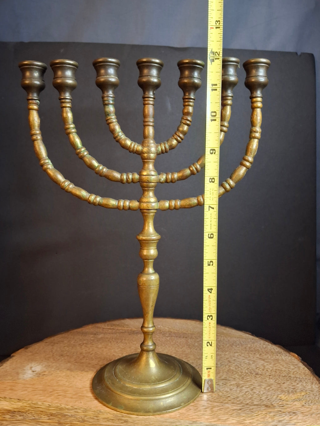 Vintage Solid Brass 7 Branch Menorah Temple Candelabra Sabbath Judaica 12.25"