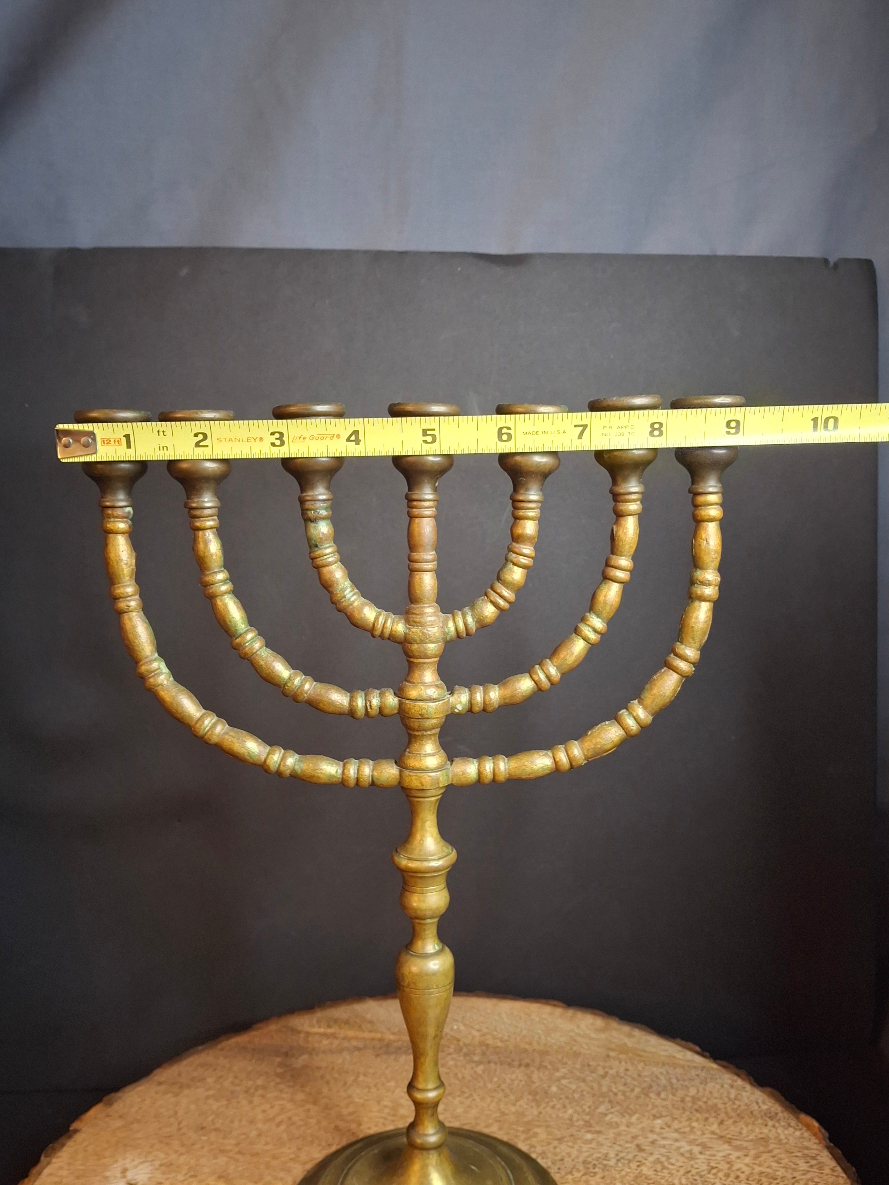 Vintage Solid Brass 7 Branch Menorah Temple Candelabra Sabbath Judaica 12.25"