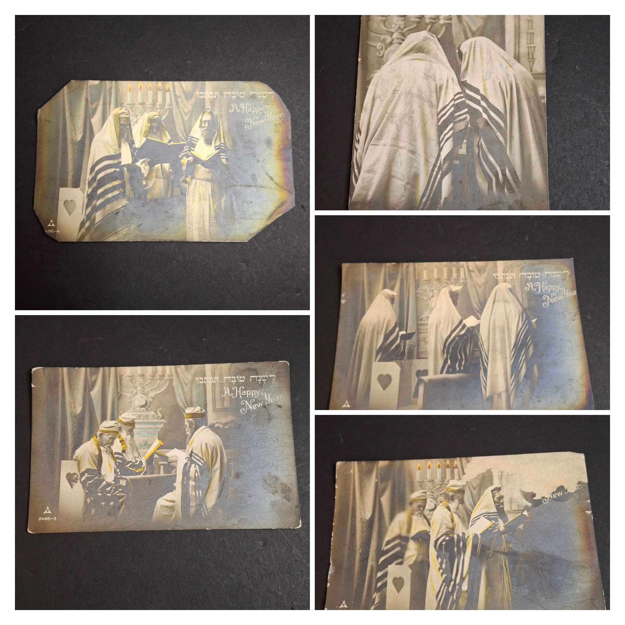 Set of Five Antique 1900s Rosh Hashanah Postcards German Judaica EAS Schwerdtfeger Synagogue