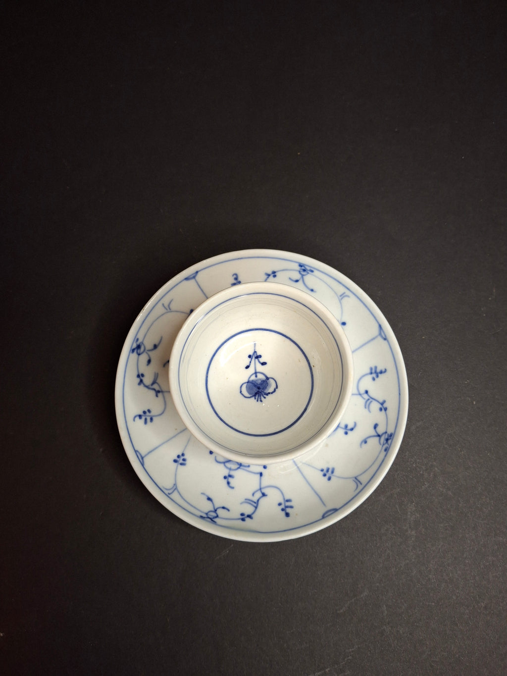 Antique Royal Copenhagen Blue Fluted Tea Bowl Saucer Late 18th Century 3 Waves Mark
