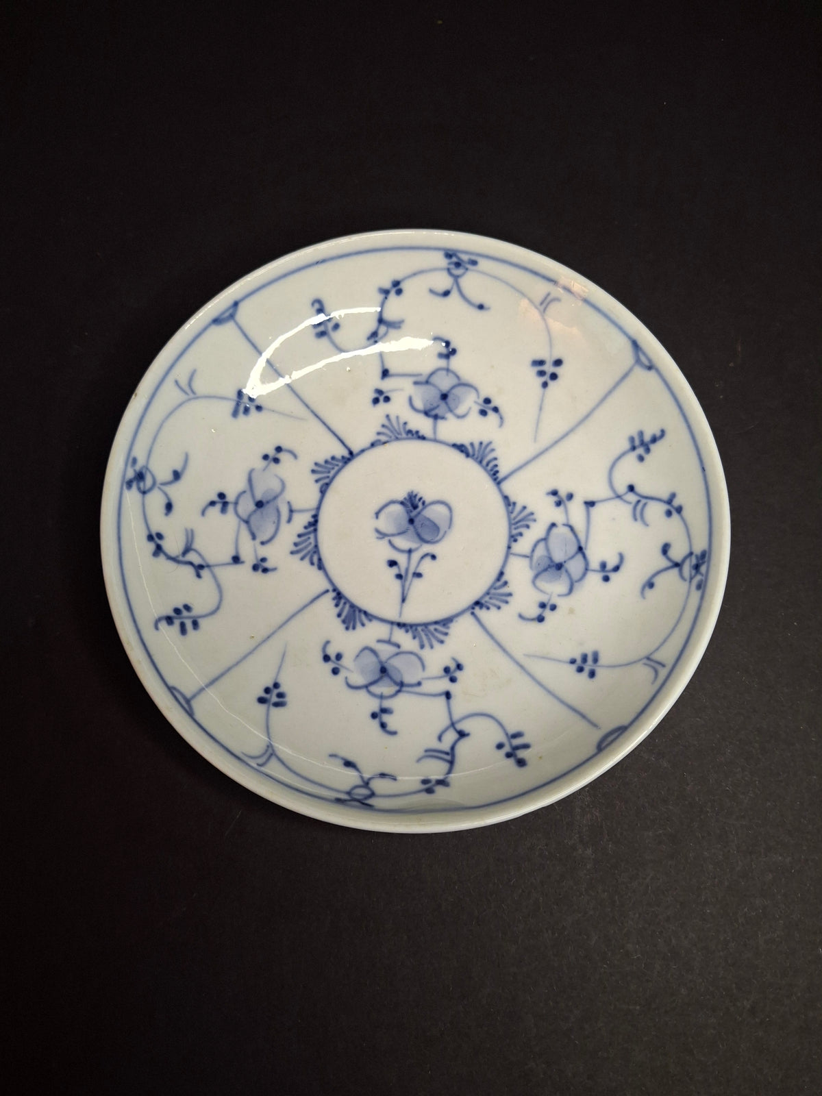 Antique Royal Copenhagen Blue Fluted Tea Bowl Saucer Late 18th Century 3 Waves Mark