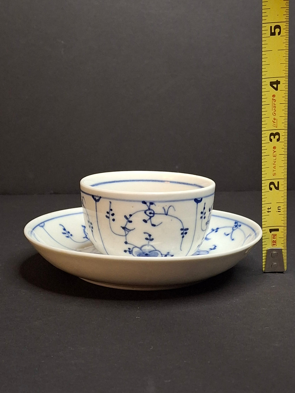 Antique Royal Copenhagen Blue Fluted Tea Bowl Saucer Late 18th Century 3 Waves Mark
