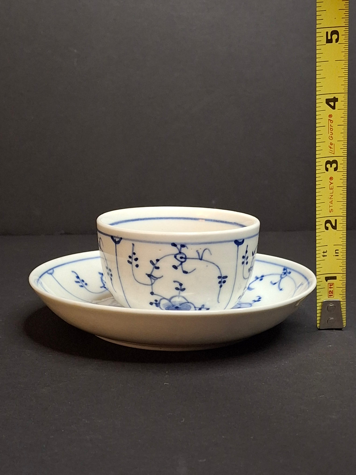 Antique Royal Copenhagen Blue Fluted Tea Bowl Saucer Late 18th Century 3 Waves Mark