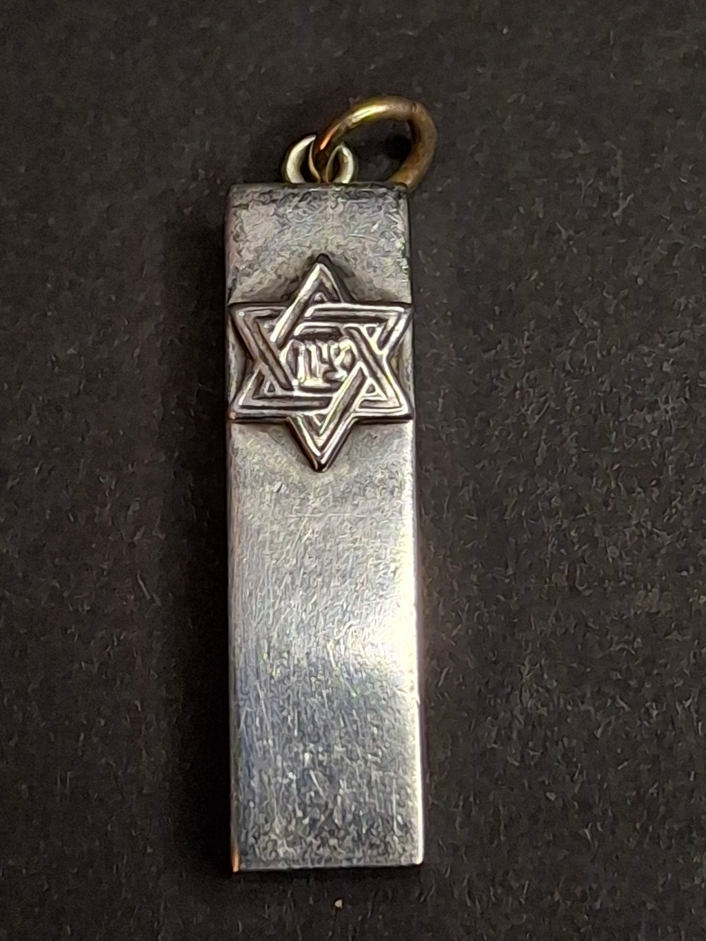 Vintage Sterling Silver Mezuzah Pendant Star of David Zion Hebrew Judaica Charm