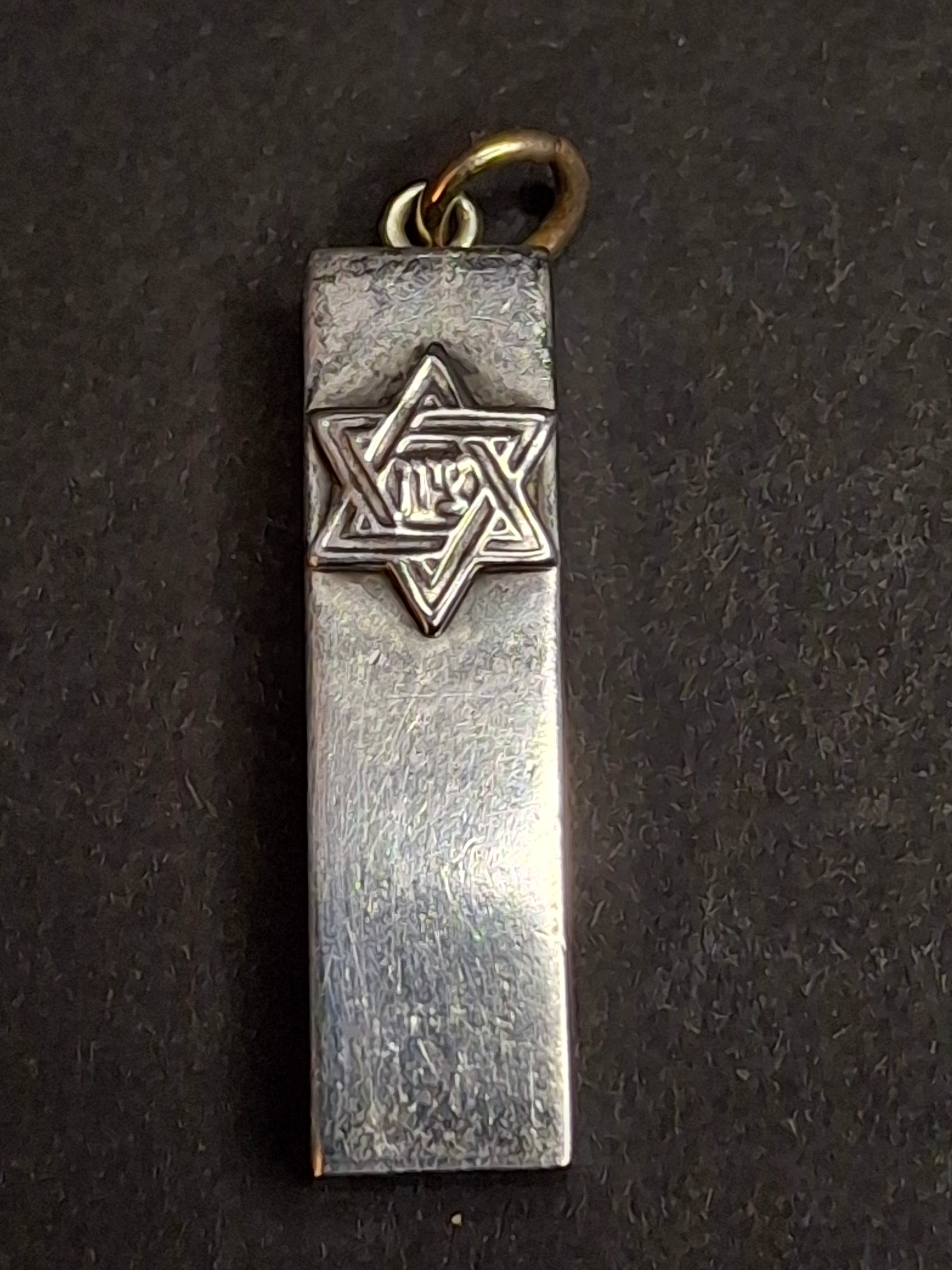 Vintage Sterling Silver Mezuzah Pendant Star of David Zion Hebrew Judaica Charm