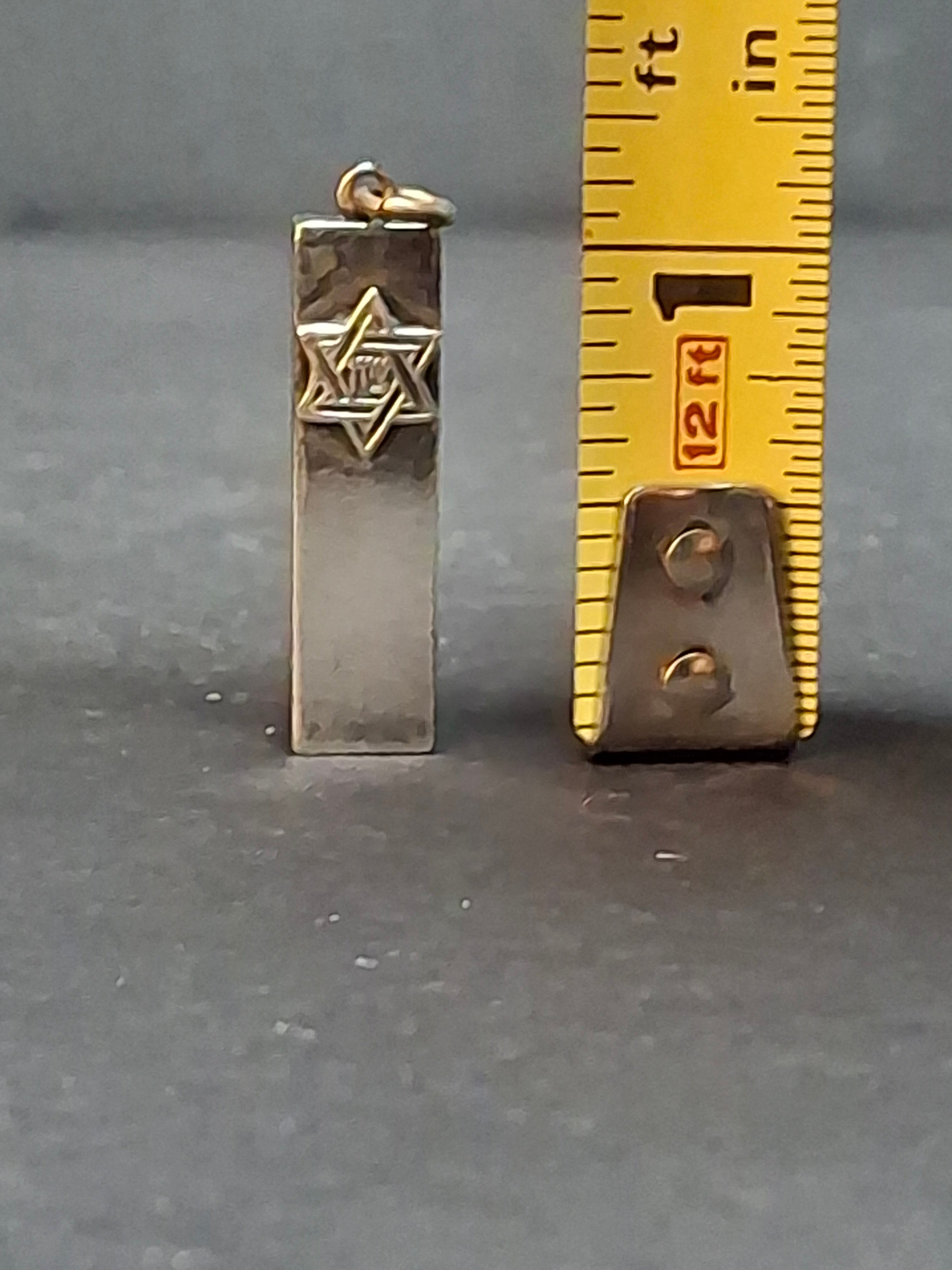Vintage Sterling Silver Mezuzah Pendant Star of David Zion Hebrew Judaica Charm
