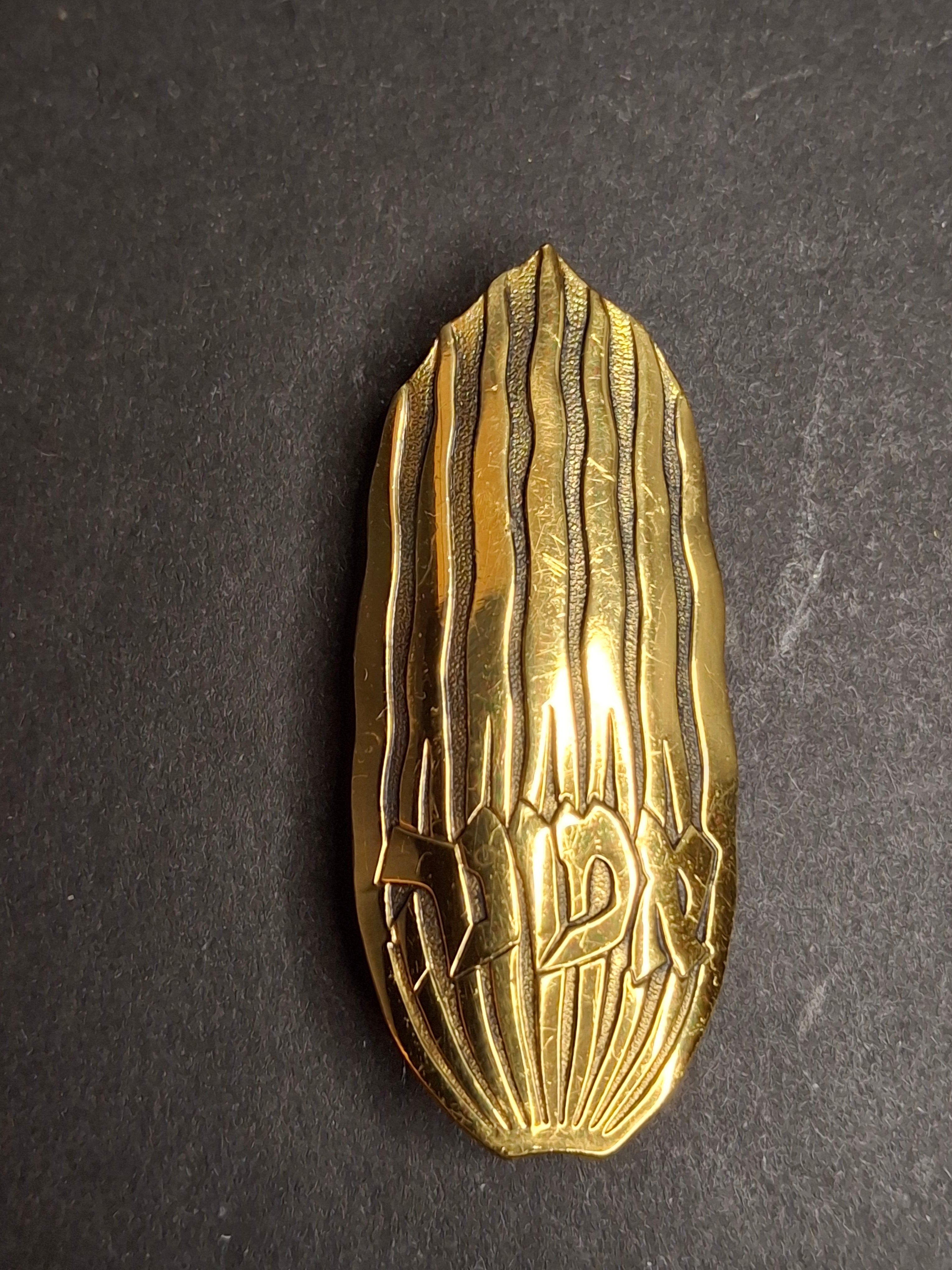 Vintage Ludwig Wolpert Mid-Century Modern Gold Plated Brass Hebrew Emunah Brooch Pendant