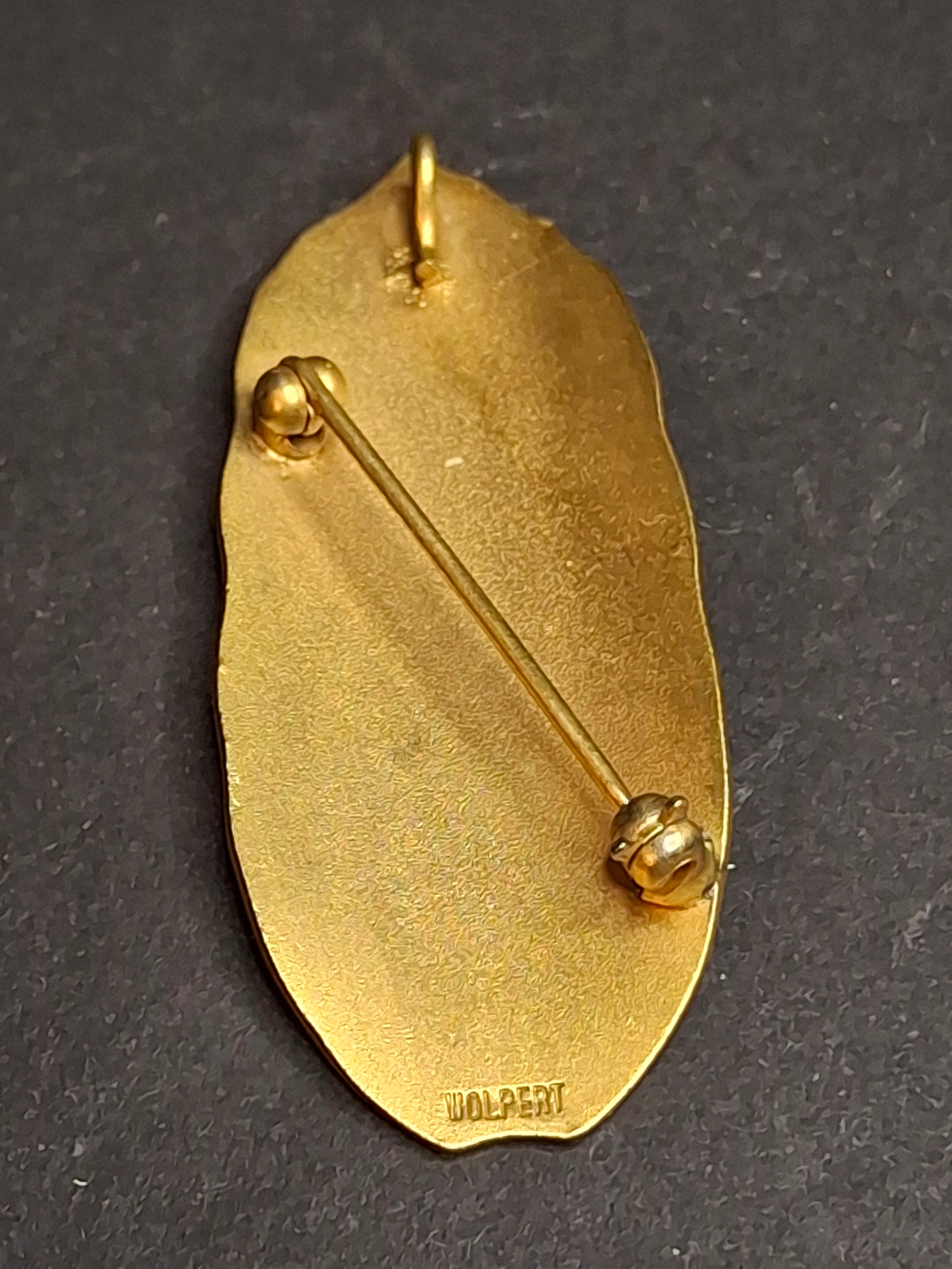 Vintage Ludwig Wolpert Mid-Century Modern Gold Plated Brass Hebrew Emunah Brooch Pendant