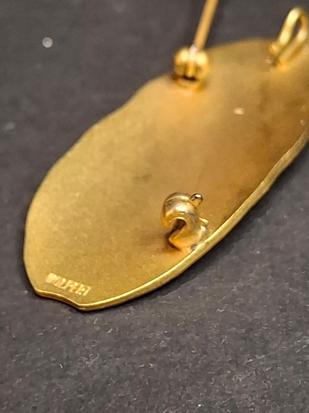 Vintage Ludwig Wolpert Mid-Century Modern Gold Plated Brass Hebrew Emunah Brooch Pendant