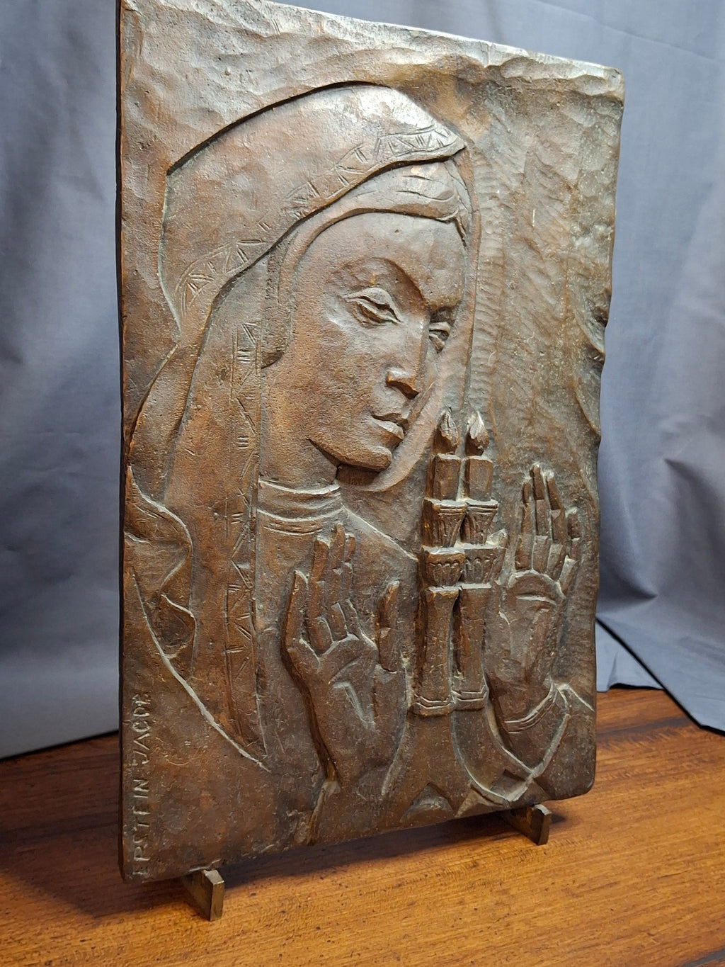 Mid Century Bronze Relief Plaque Sabbath Candle Lighting Blessing Jacob Epstein 1921-2003 Judaica