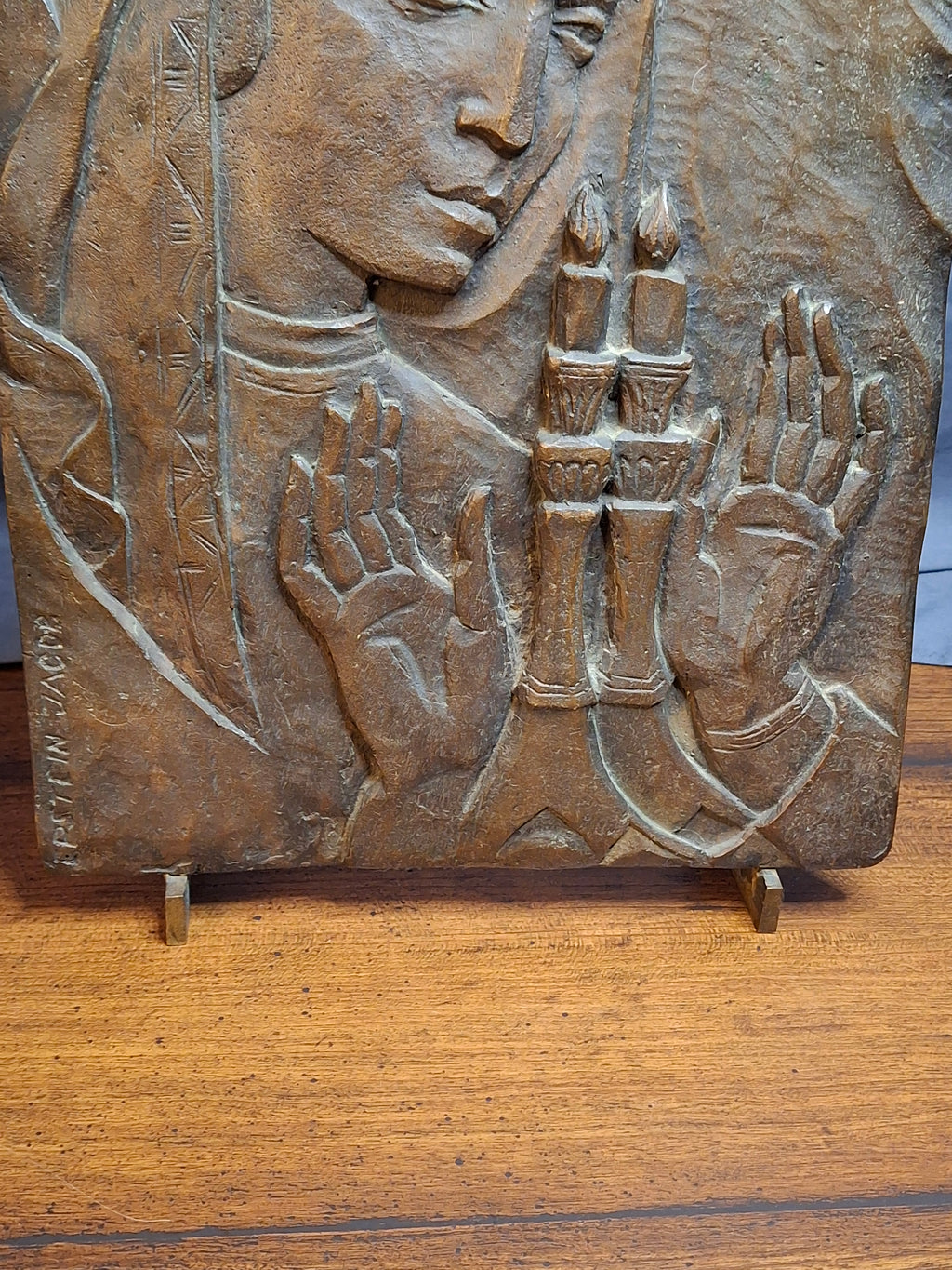 Mid Century Bronze Relief Plaque Sabbath Candle Lighting Blessing Jacob Epstein 1921-2003 Judaica