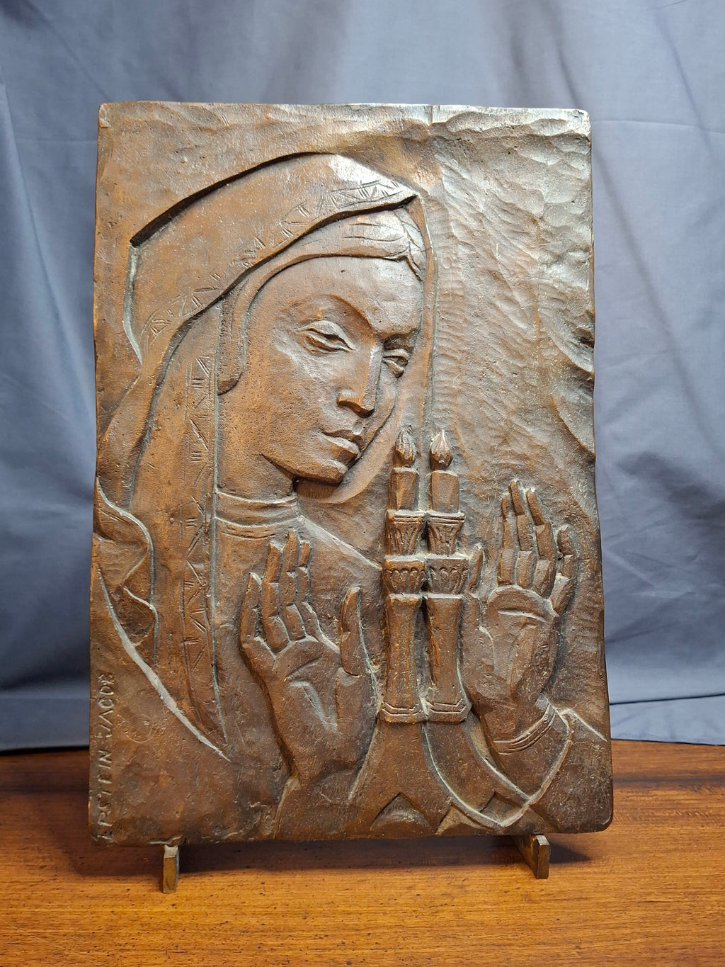Mid Century Bronze Relief Plaque Sabbath Candle Lighting Blessing Jacob Epstein 1921-2003 Judaica