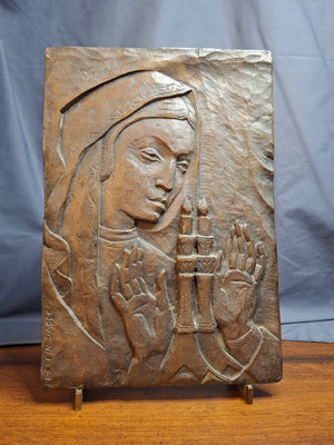 Mid Century Bronze Relief Plaque Sabbath Candle Lighting Blessing Jacob Epstein 1921-2003 Judaica