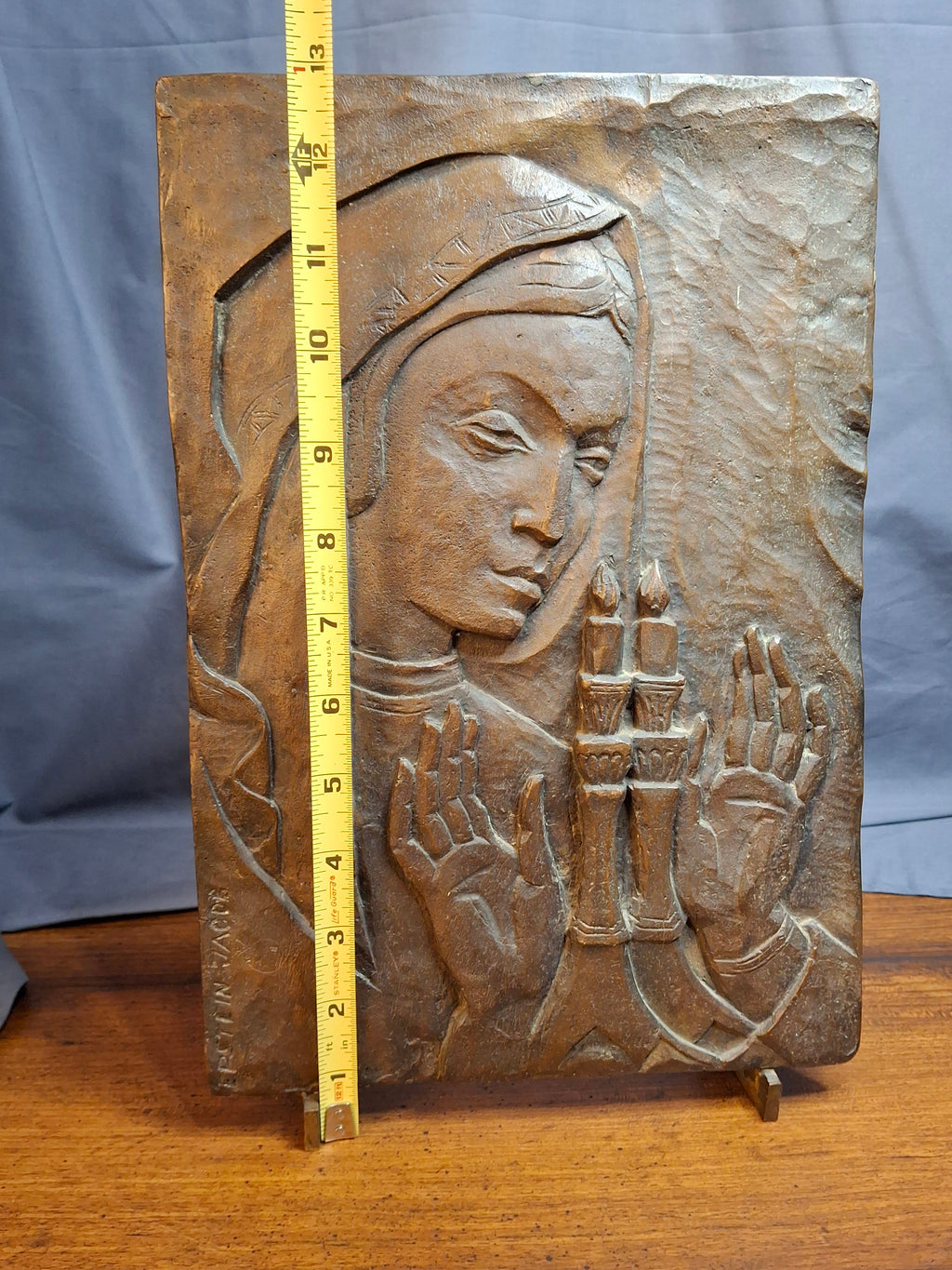 Mid Century Bronze Relief Plaque Sabbath Candle Lighting Blessing Jacob Epstein 1921-2003 Judaica