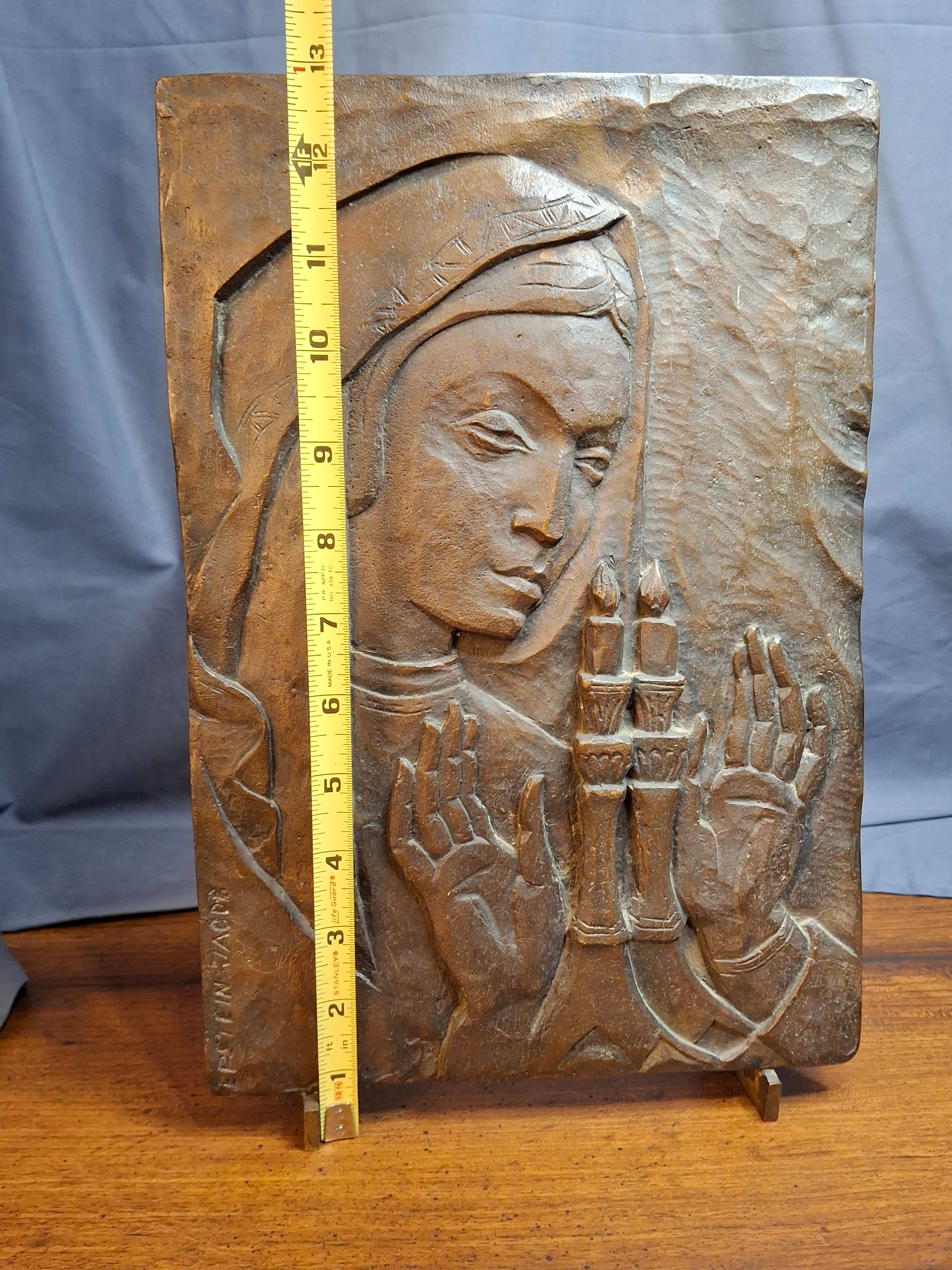 Mid Century Bronze Relief Plaque Sabbath Candle Lighting Blessing Jacob Epstein 1921-2003 Judaica