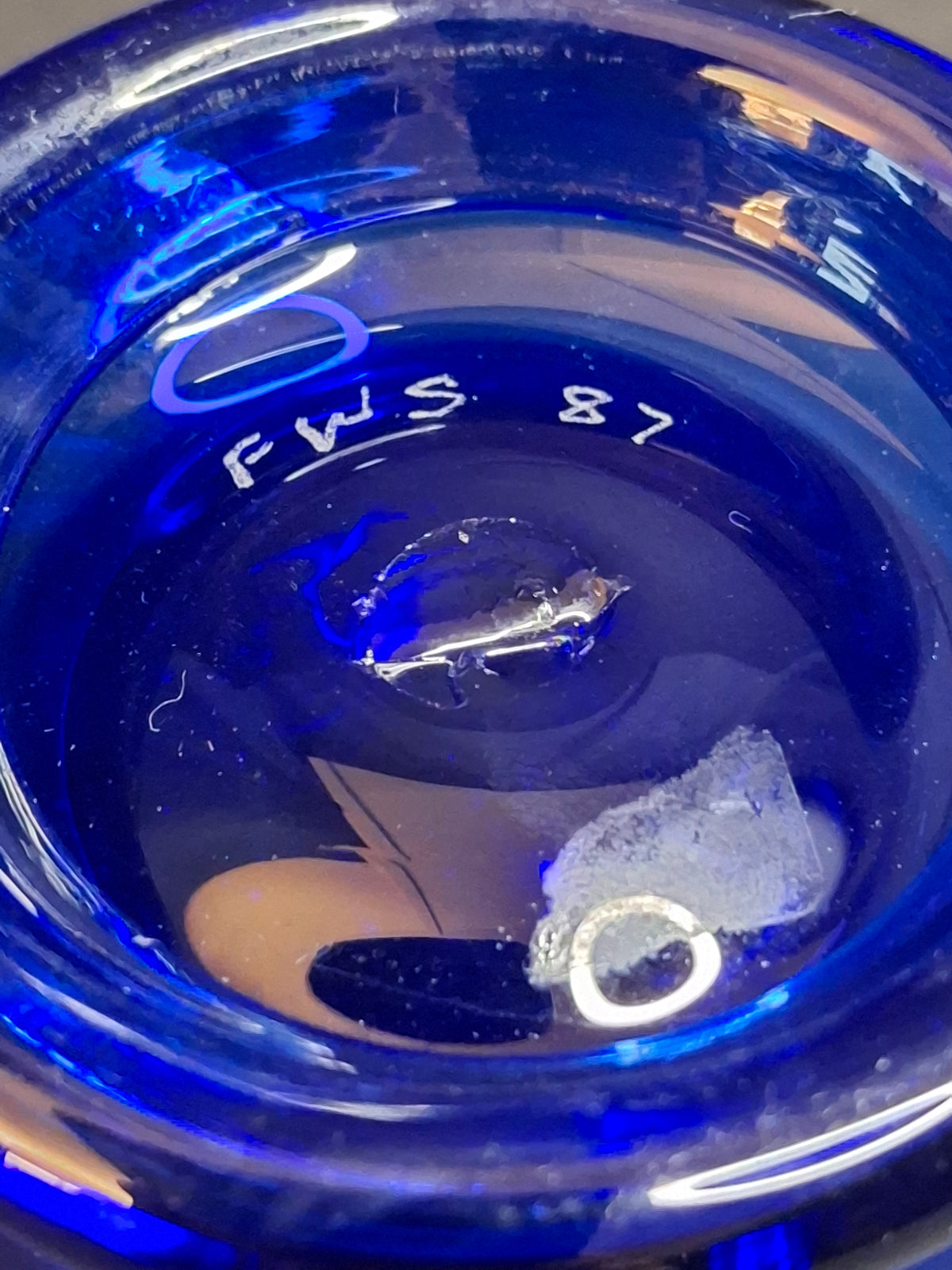 Art Glass Spark Lamp Cobalt Blue Hand Blown Frank Stubbins Signed FWS 87 Miniature Kerosene Oil Lamp Base