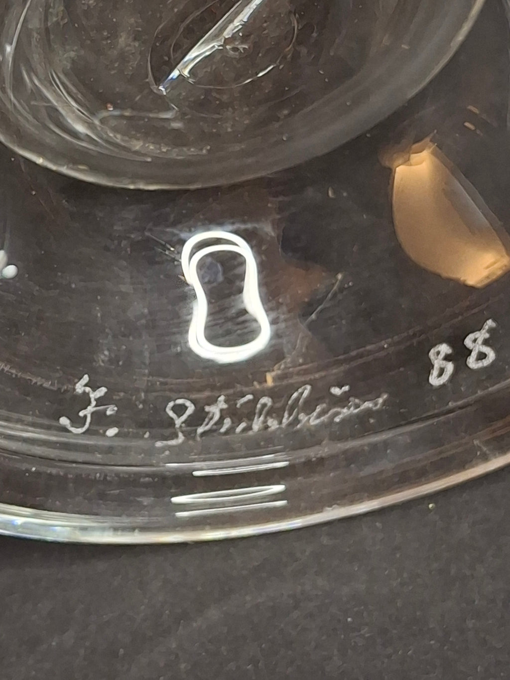 Signed Frank Stubbins 1988 Studio Art Glass Miniature Oil Lamp Base Studio Hand Blown South Jersey