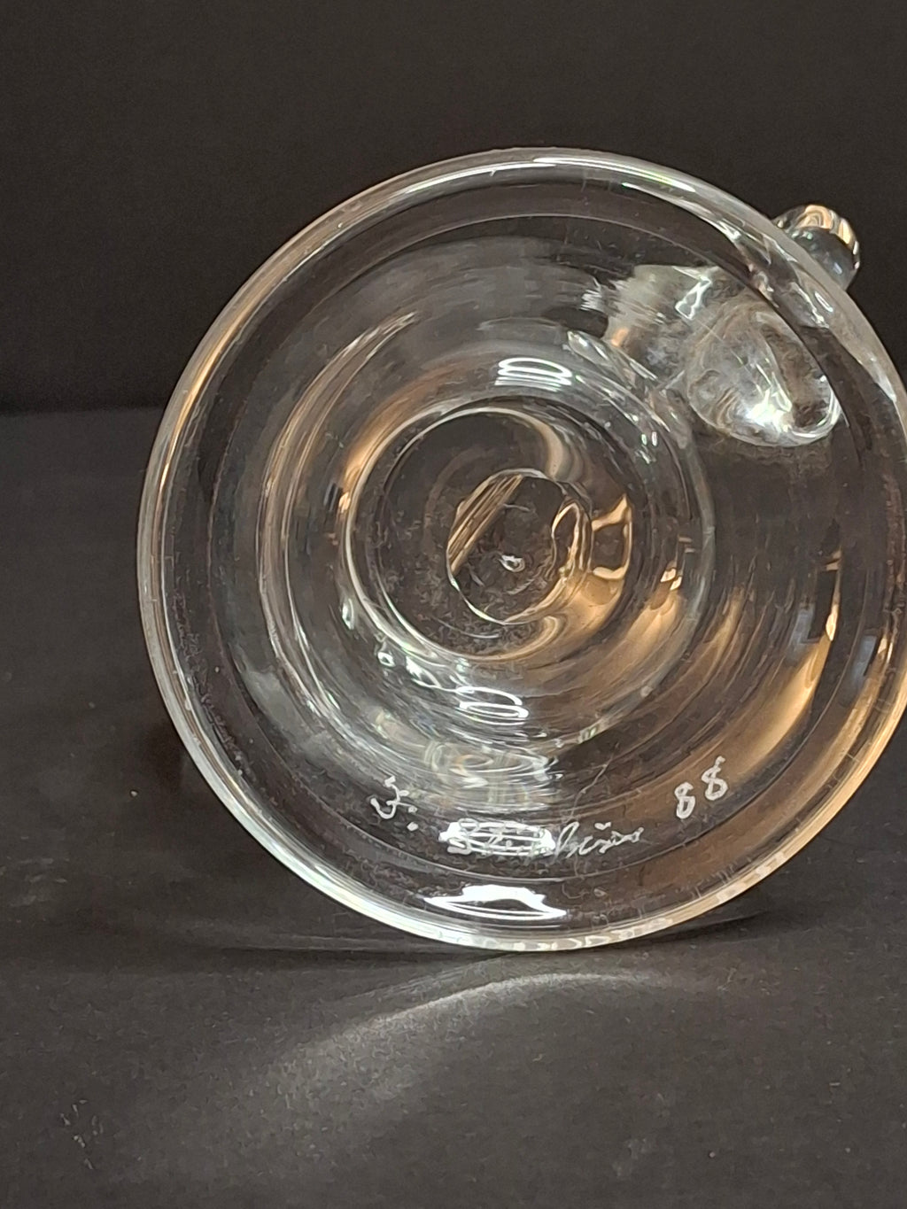 Signed Frank Stubbins 1988 Studio Art Glass Miniature Oil Lamp Base Studio Hand Blown South Jersey
