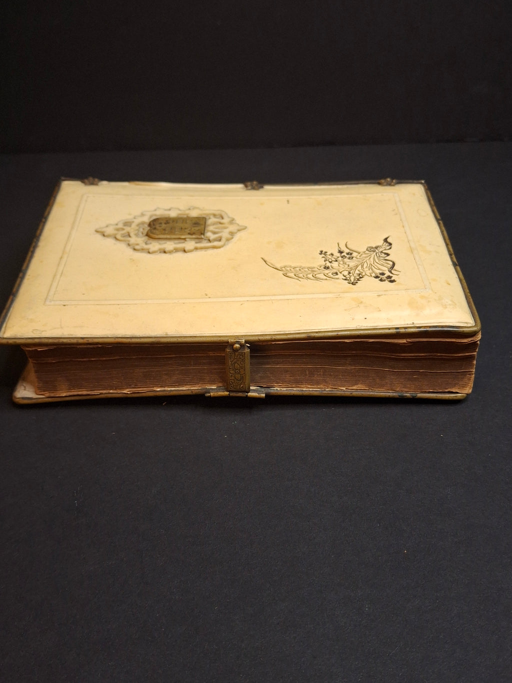 1893 Antique Jewish Prayer Book Siddur Celluloid Bone Brass and Velvet Cover Clasp Kauffmann Judaica