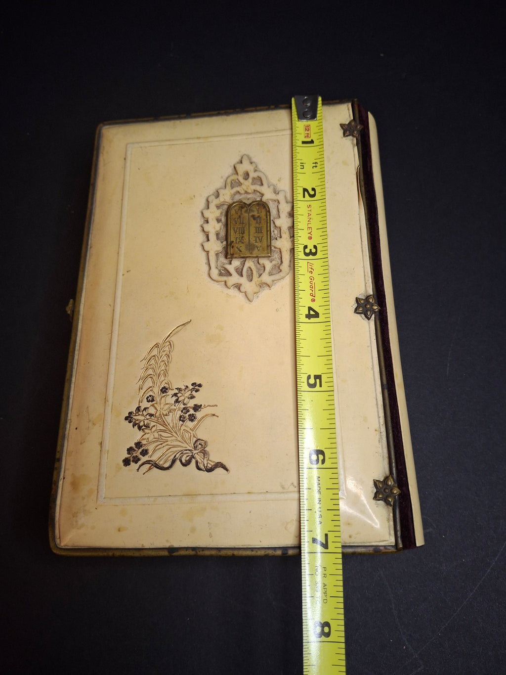 1893 Antique Jewish Prayer Book Siddur Celluloid Bone Brass and Velvet Cover Clasp Kauffmann Judaica
