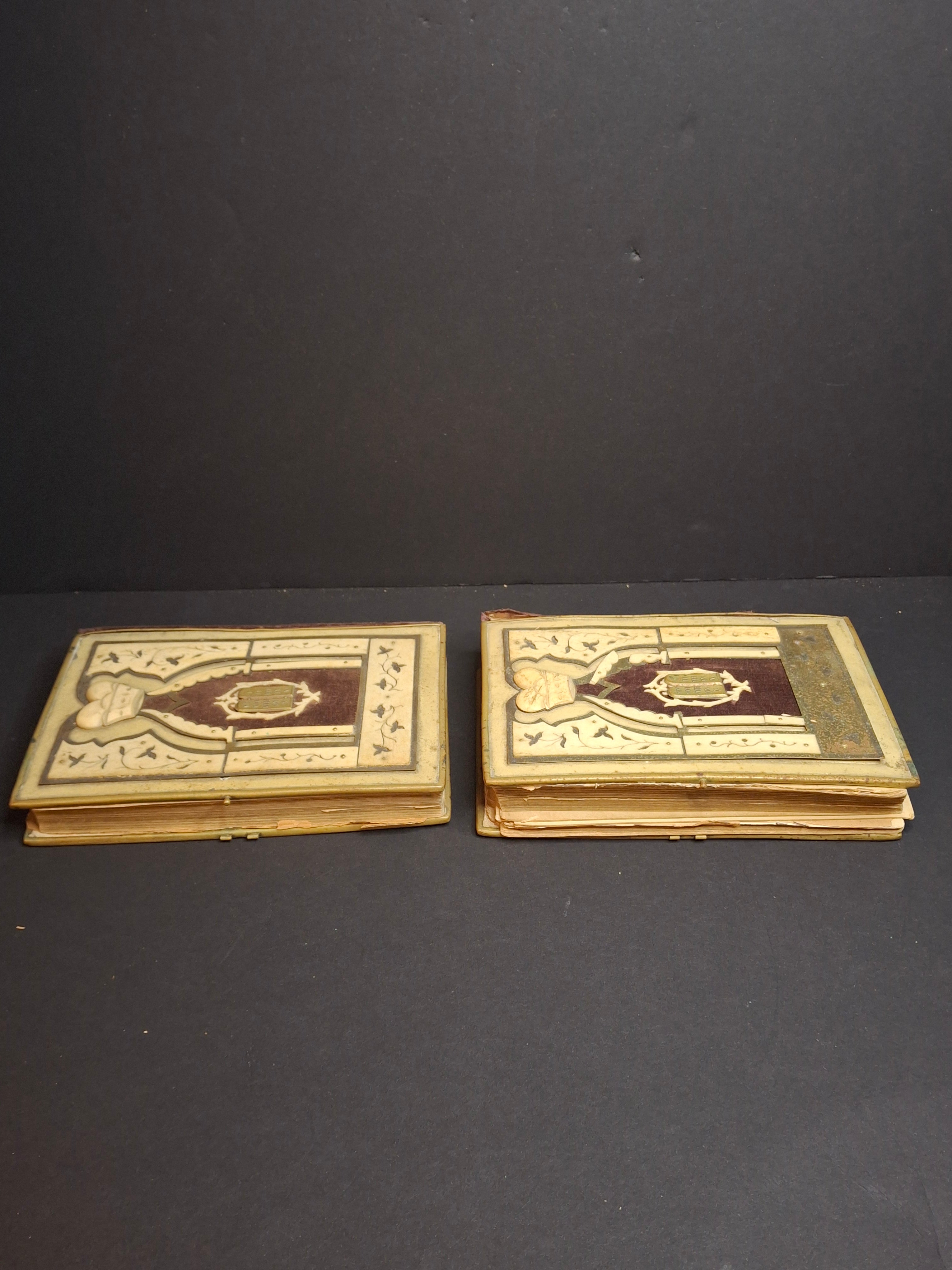 Antique 1893 Vienna Machzor Set Rosh Hashanah Yom Kippur Bone Brass Velvet Binding