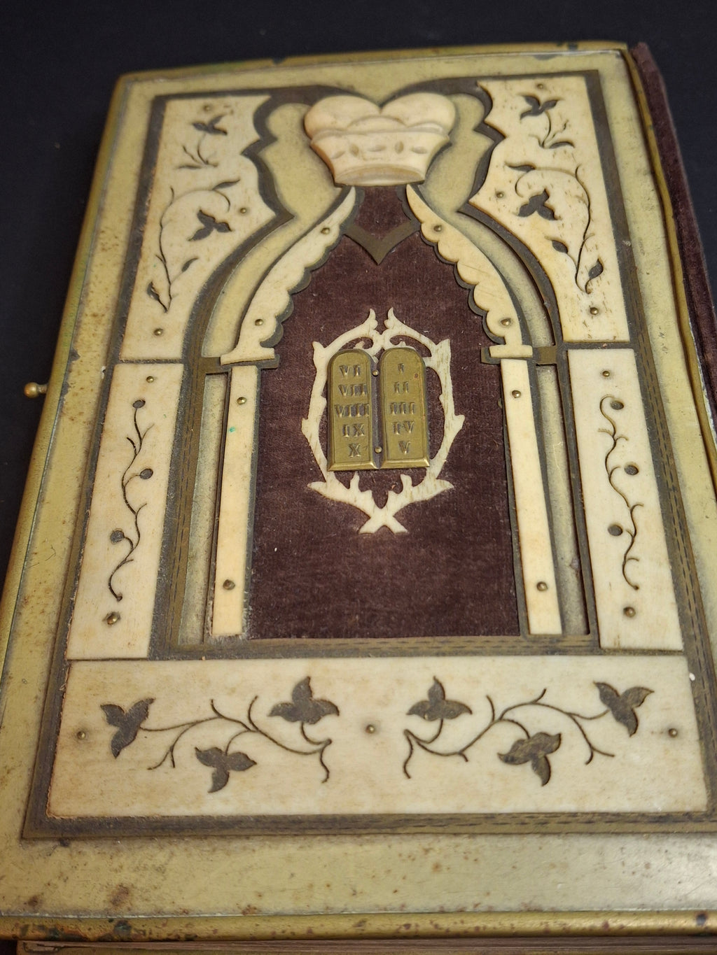 Antique 1893 Vienna Machzor Set Rosh Hashanah Yom Kippur Bone Brass Velvet Binding