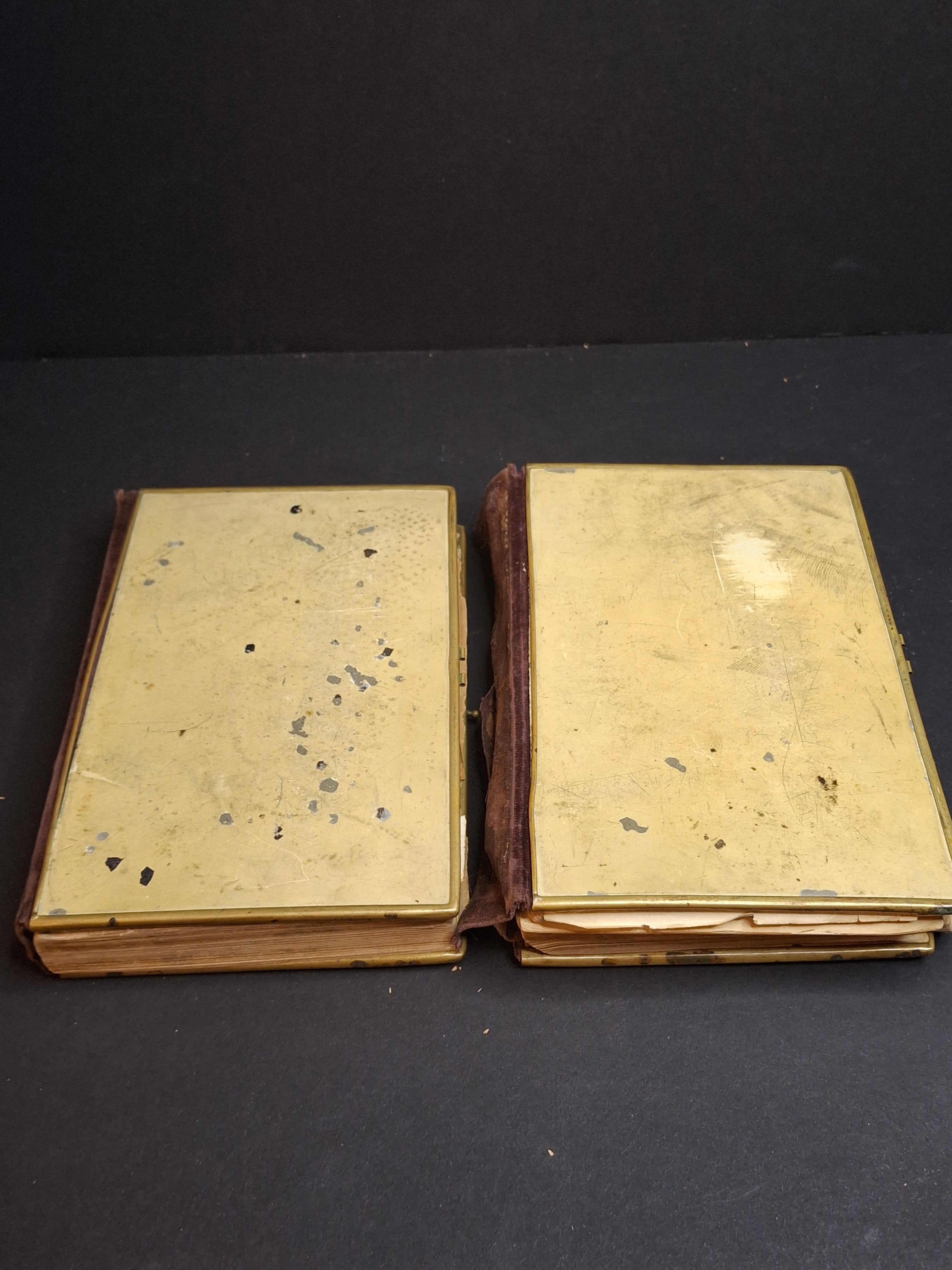Antique 1893 Vienna Machzor Set Rosh Hashanah Yom Kippur Bone Brass Velvet Binding