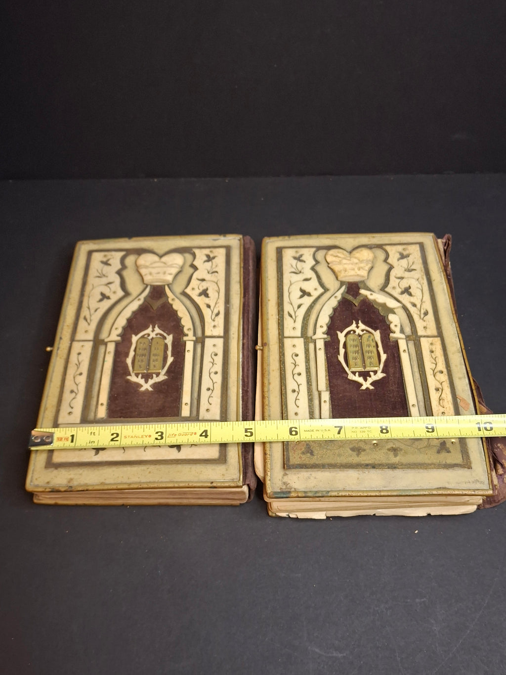 Antique 1893 Vienna Machzor Set Rosh Hashanah Yom Kippur Bone Brass Velvet Binding