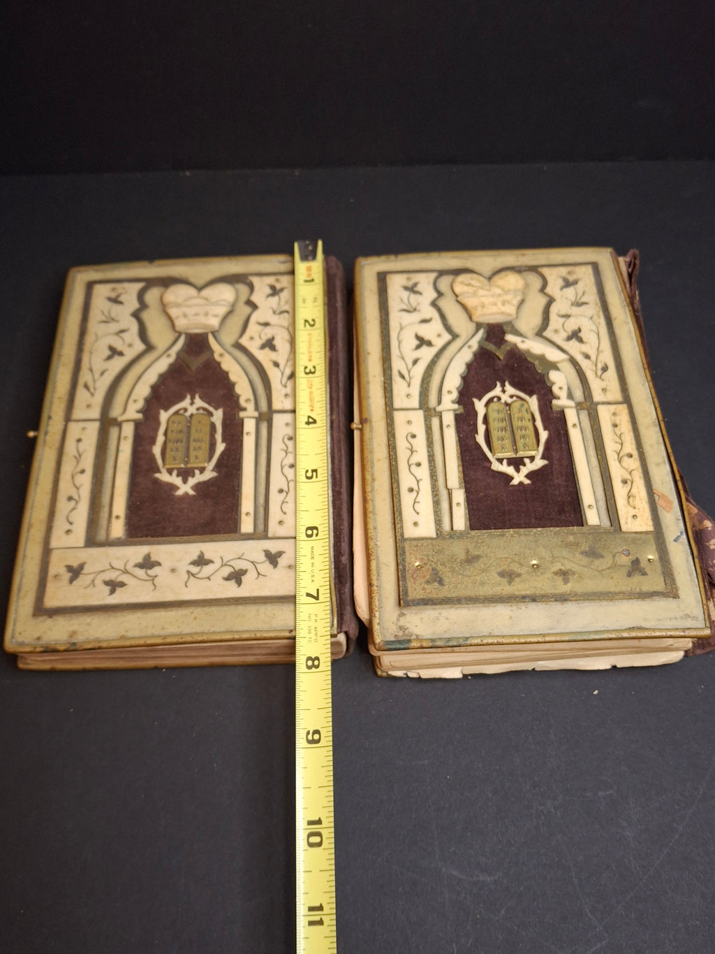 Antique 1893 Vienna Machzor Set Rosh Hashanah Yom Kippur Bone Brass Velvet Binding