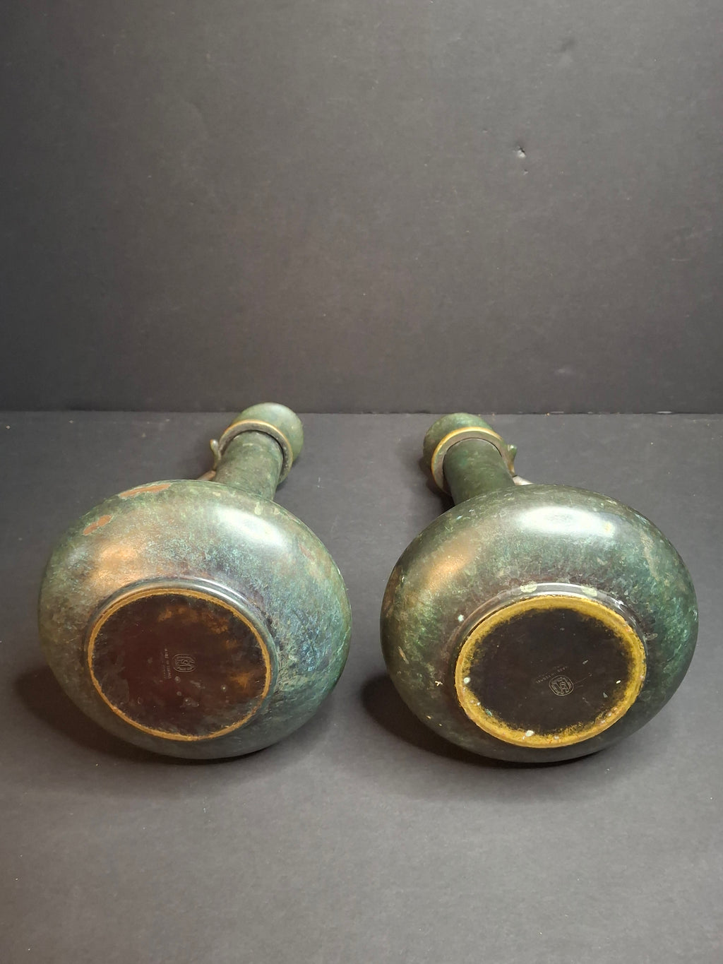 Pair Vintage Pal-Bell Maurice Ascalon Bronze Ewers Jugs Pitchers Grape Motif Israel