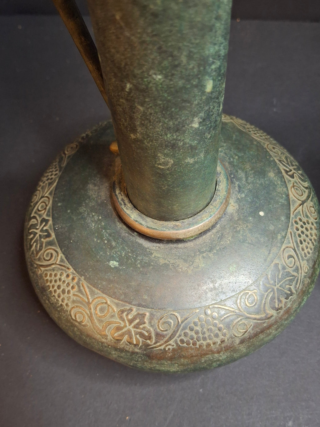 Pair Vintage Pal-Bell Maurice Ascalon Bronze Ewers Jugs Pitchers Grape Motif Israel