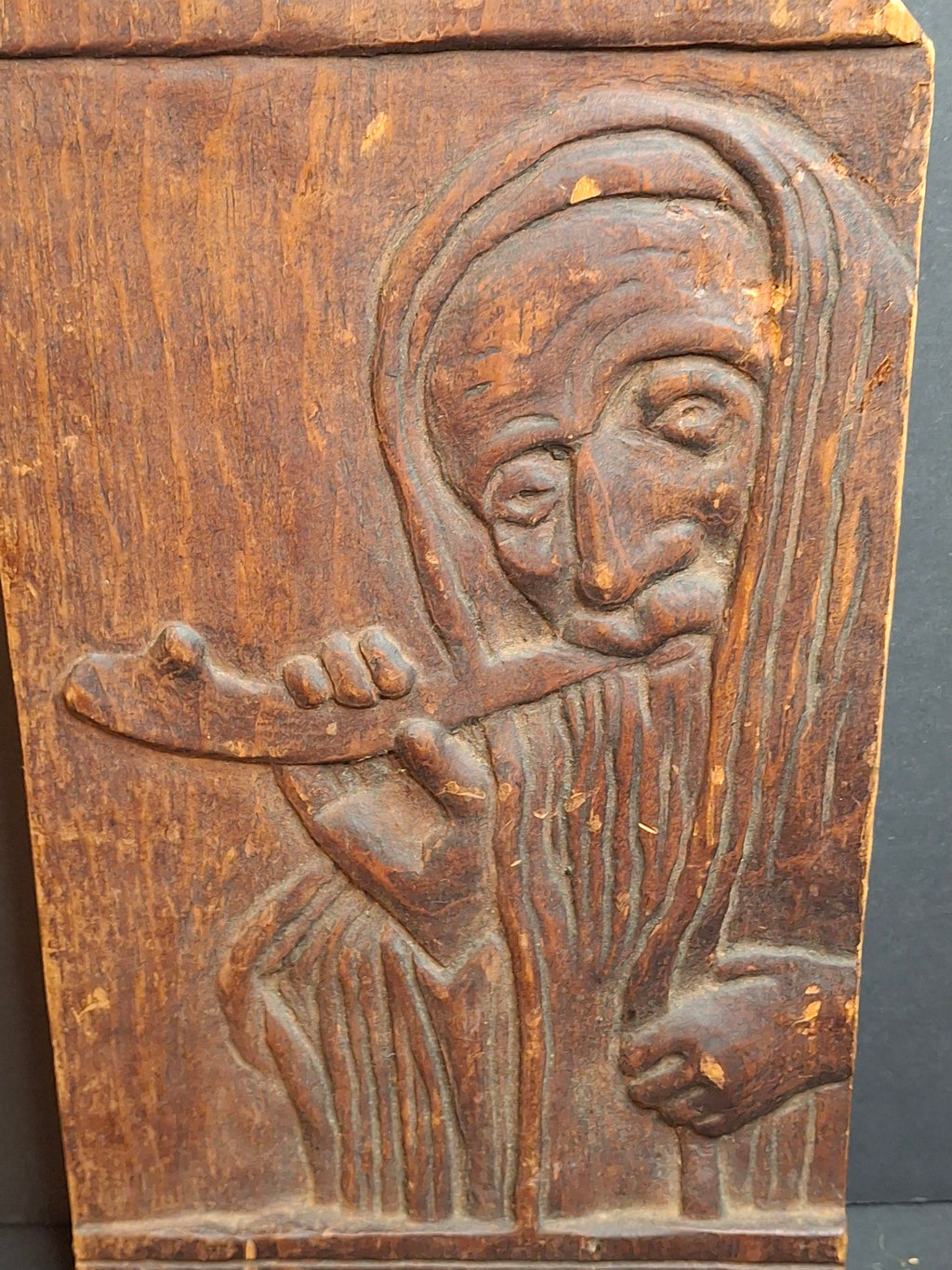 Vintage Hand Carved Wood Judaica Relief Plaque Rabbi Shofar Signed Gerber 1955