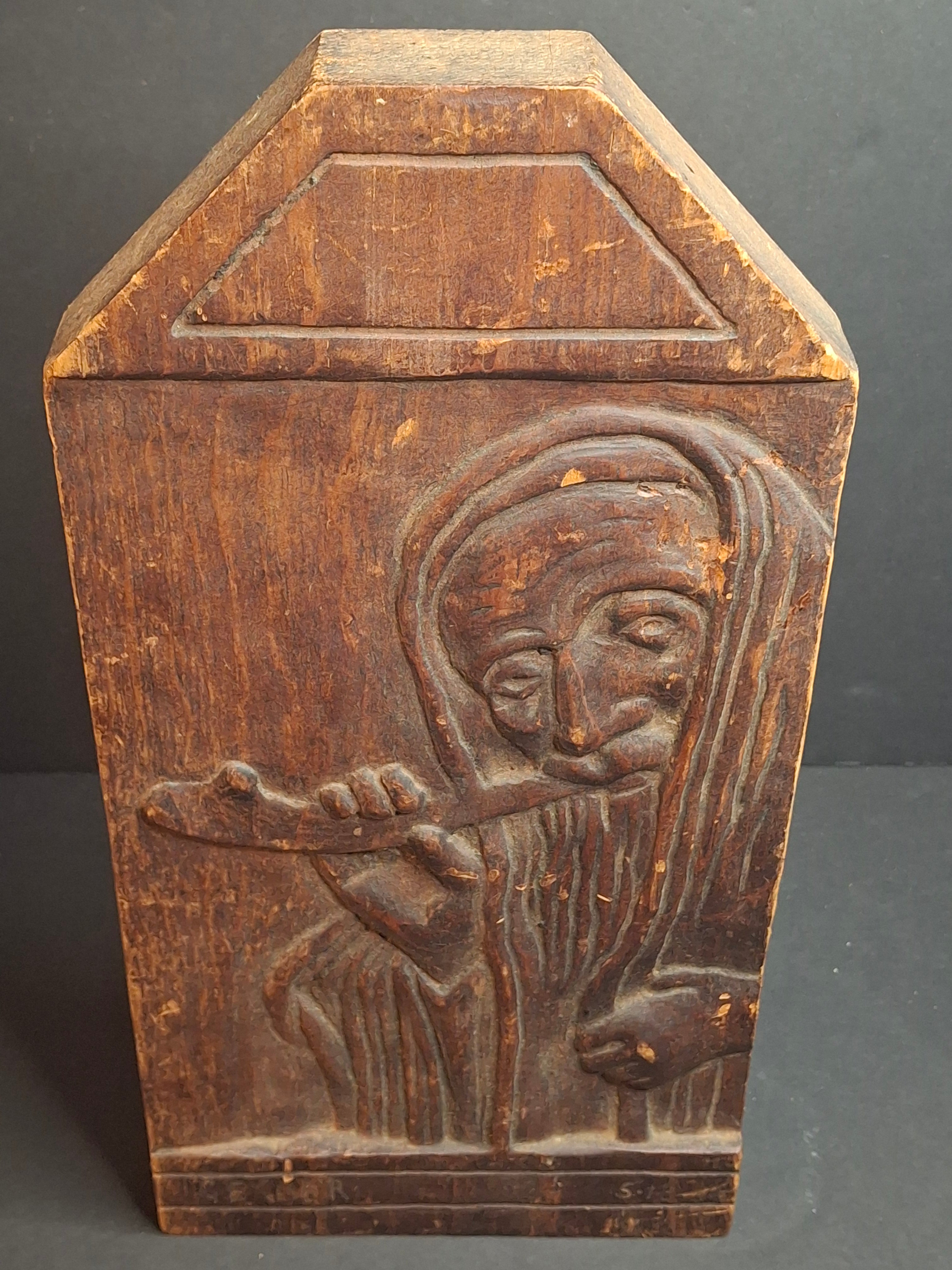 Vintage Hand Carved Wood Judaica Relief Plaque Rabbi Shofar Signed Gerber 1955