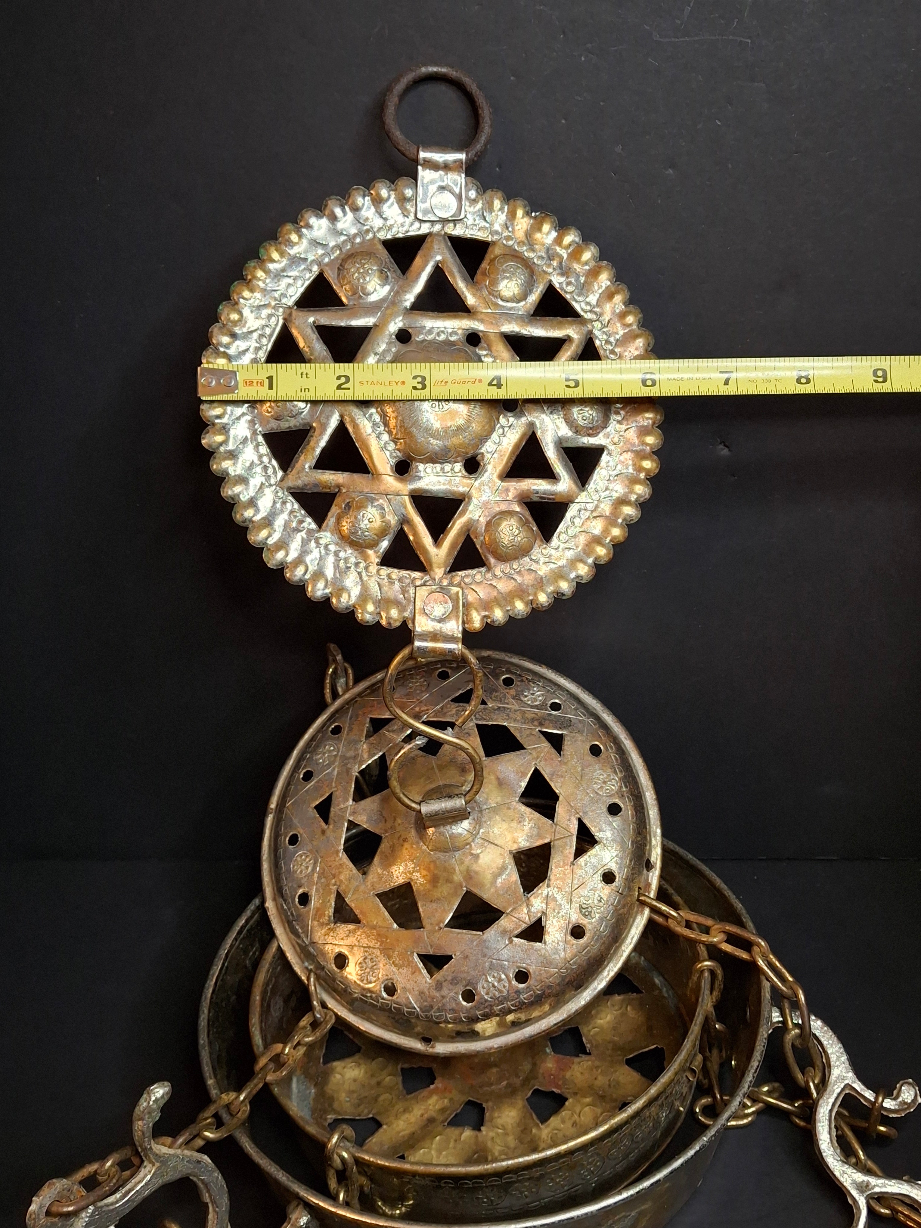Late 19th Century Judaica Silver Plated Bronze Ner Tamid Synagogue Memorial Hanging Lamp Frame