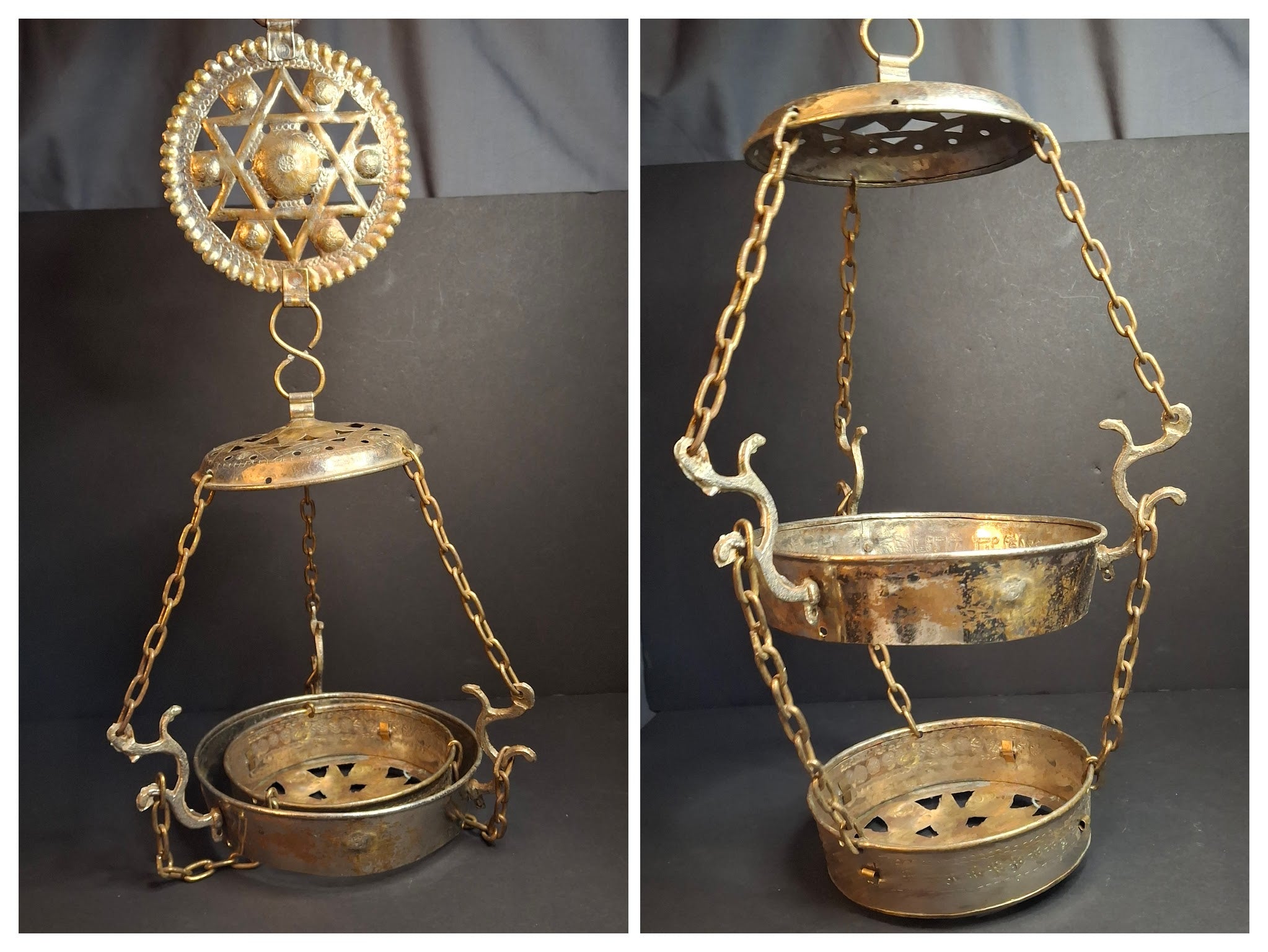 Late 19th Century Judaica Silver Plated Bronze Ner Tamid Synagogue Memorial Hanging Lamp Frame