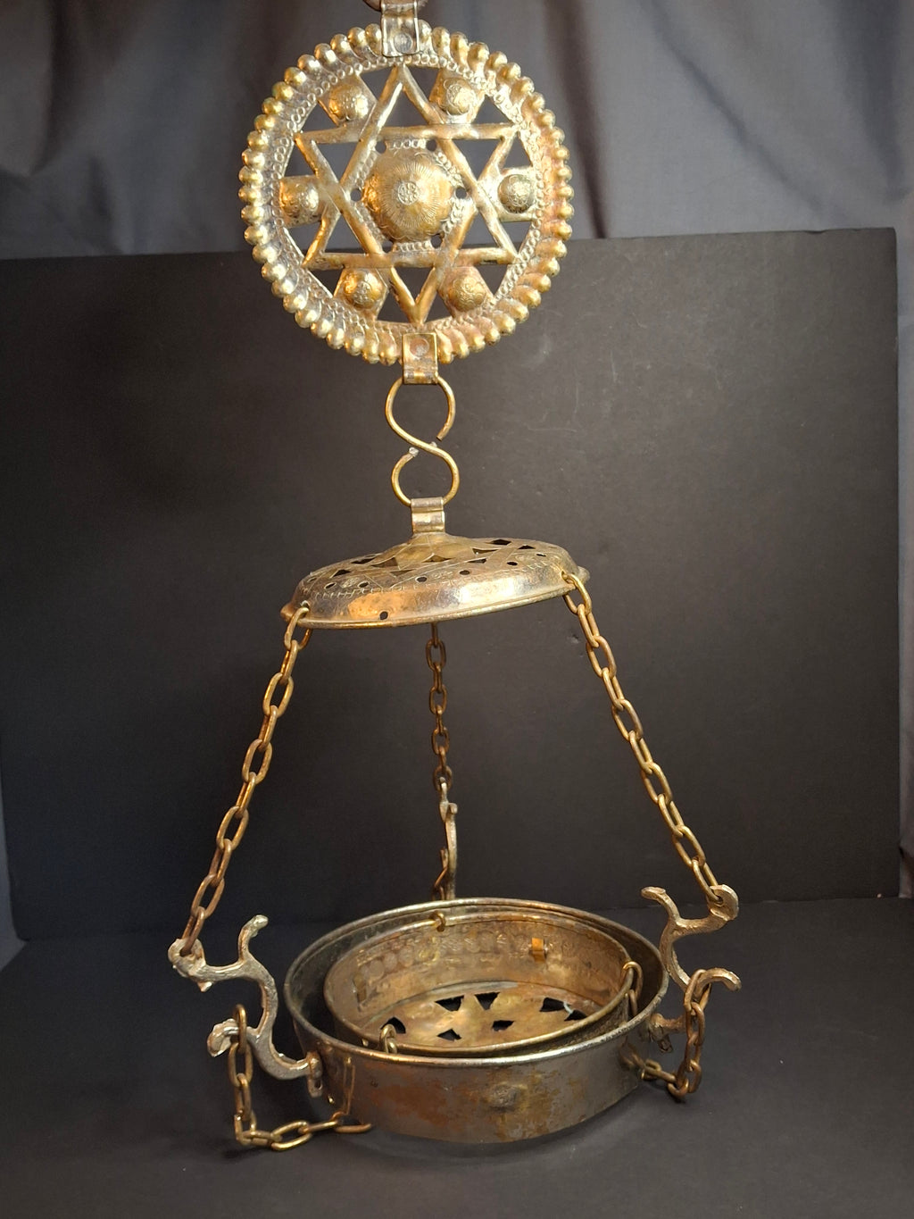 Late 19th Century Judaica Silver Plated Bronze Ner Tamid Synagogue Memorial Hanging Lamp Frame