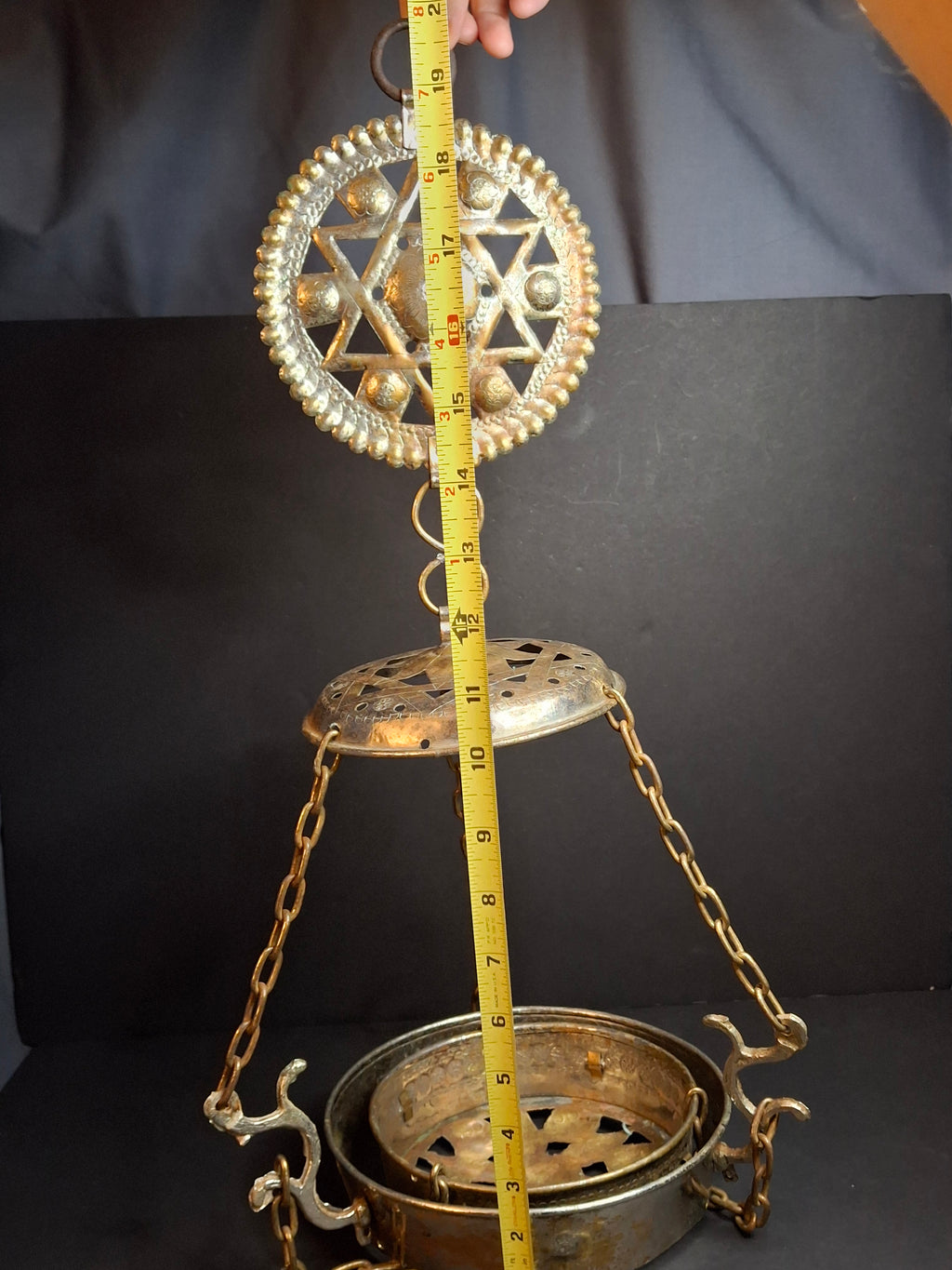 Late 19th Century Judaica Silver Plated Bronze Ner Tamid Synagogue Memorial Hanging Lamp Frame