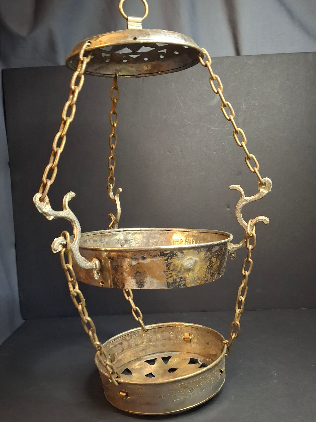 Late 19th Century Judaica Silver Plated Bronze Ner Tamid Synagogue Memorial Hanging Lamp Frame