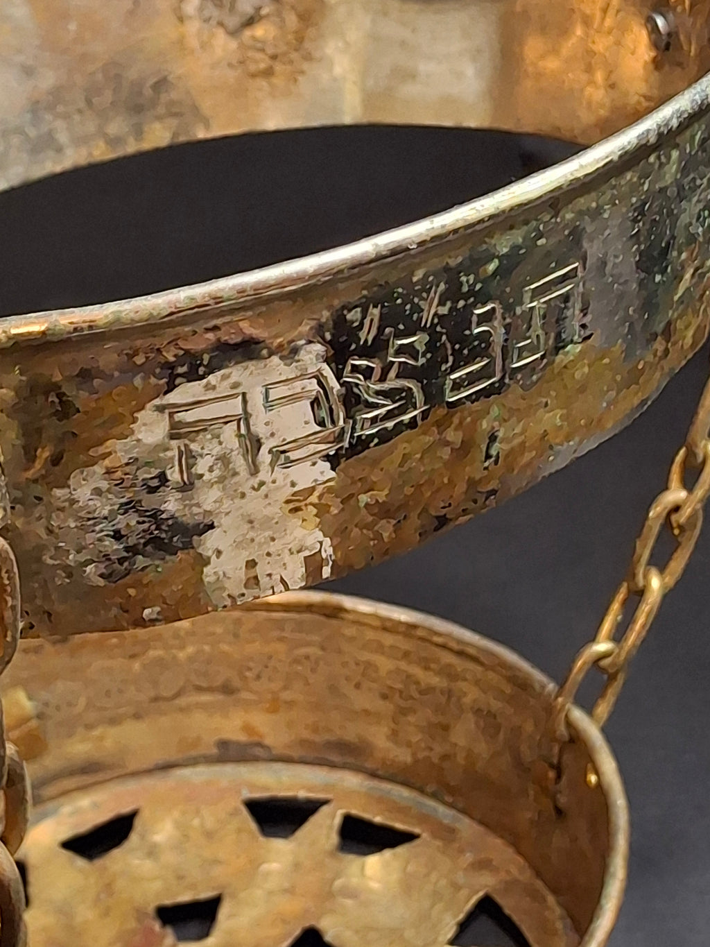 Late 19th Century Judaica Silver Plated Bronze Ner Tamid Synagogue Memorial Hanging Lamp Frame