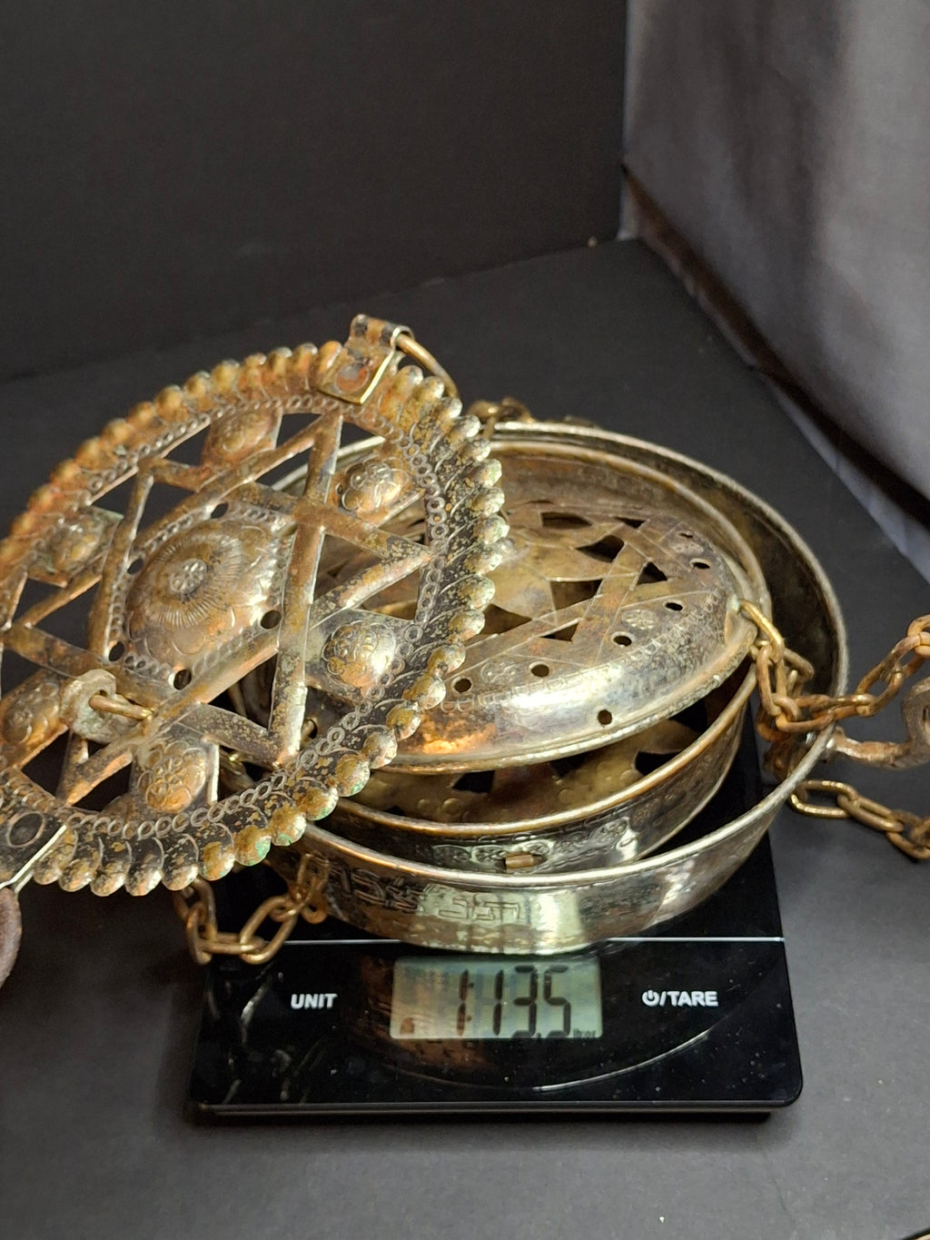 Late 19th Century Judaica Silver Plated Bronze Ner Tamid Synagogue Memorial Hanging Lamp Frame