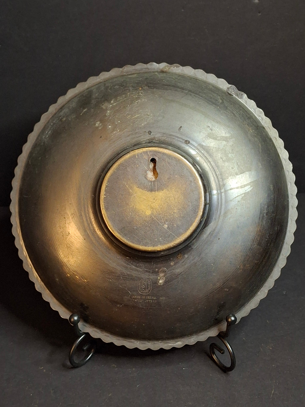 Vintage Pal-Bell Israel Brass Rabbi Blowing Shofar Plate Scalloped Wall Plaque