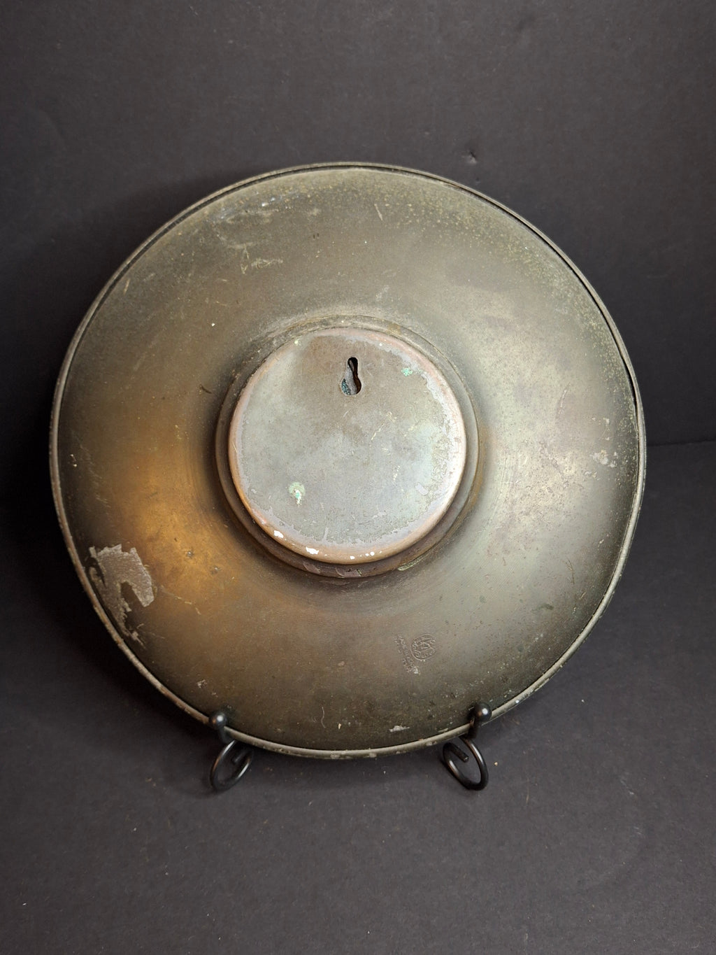 Vintage 1950s Heavy Pal-Bell Israel Verdigris Brass 9.5" Wall Plate Rabbi Shofar