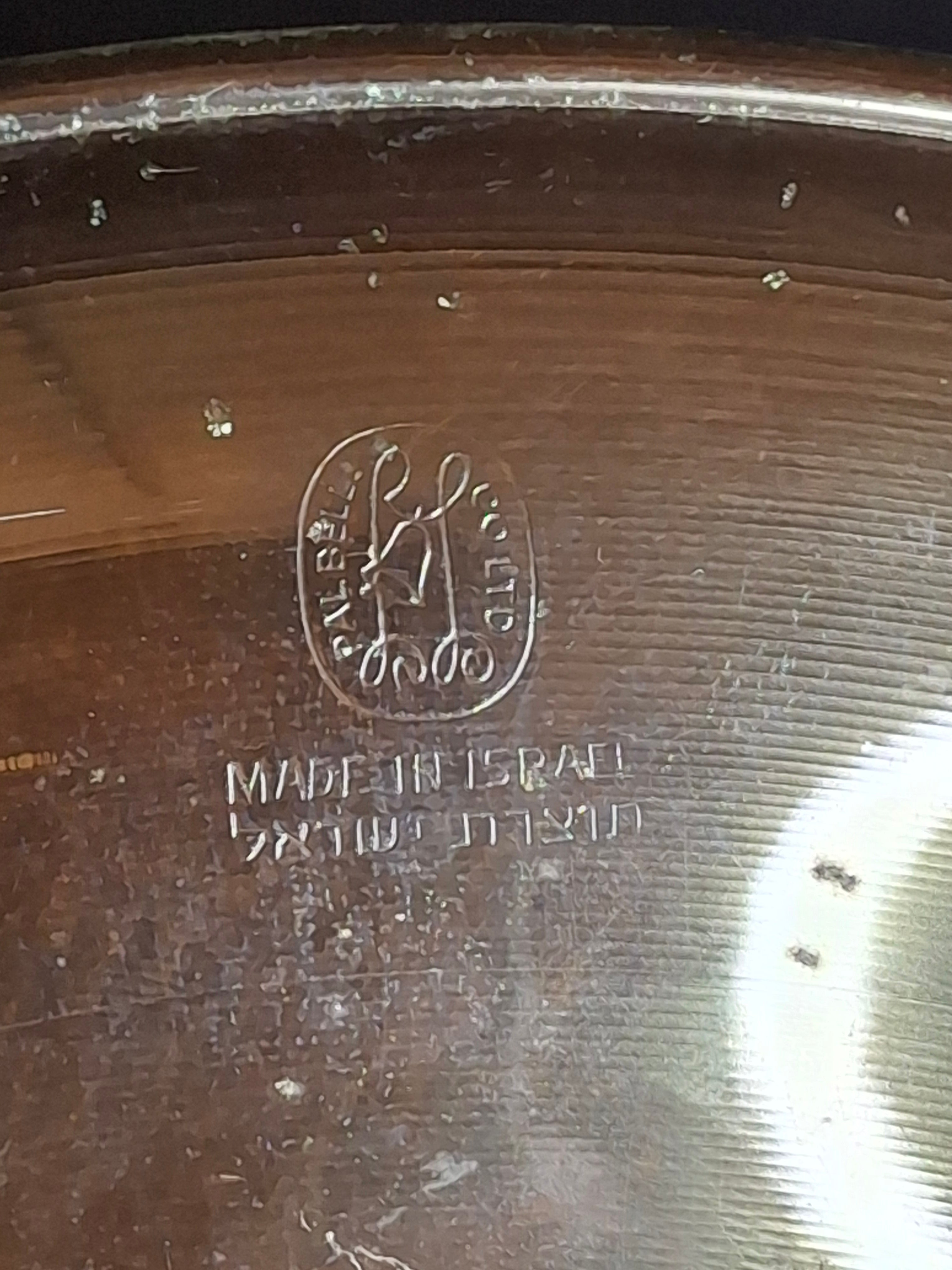 Pair Mid Century Pal Bell Israel Bronze Wall Plates Shofar and Harvest Maurice Ascalon Judaica 9.5"