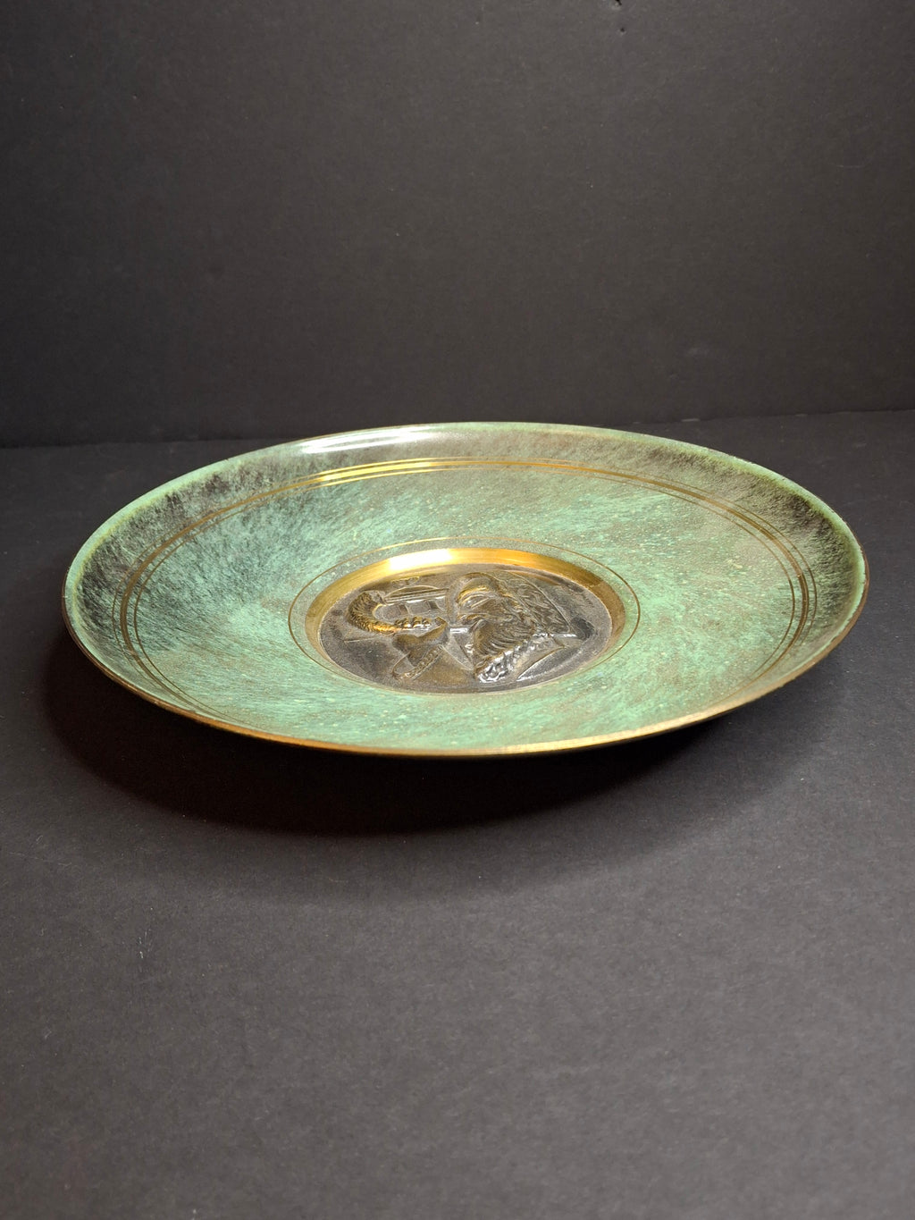 Pair Mid Century Pal Bell Israel Bronze Wall Plates Shofar and Harvest Maurice Ascalon Judaica 9.5"